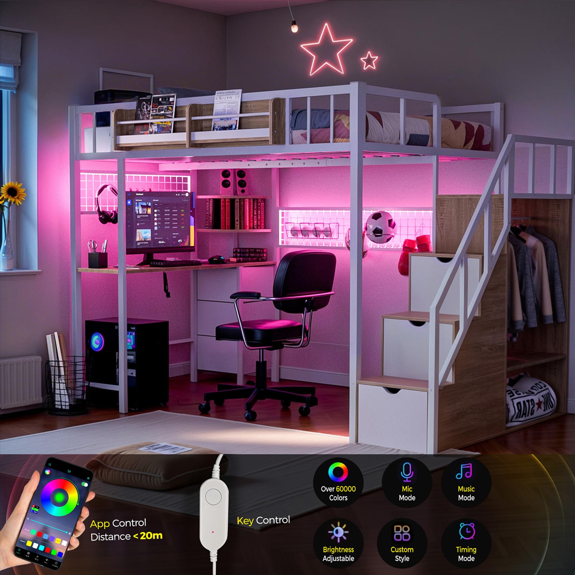 Twin Loft Bed with Desk and Storage Stairs