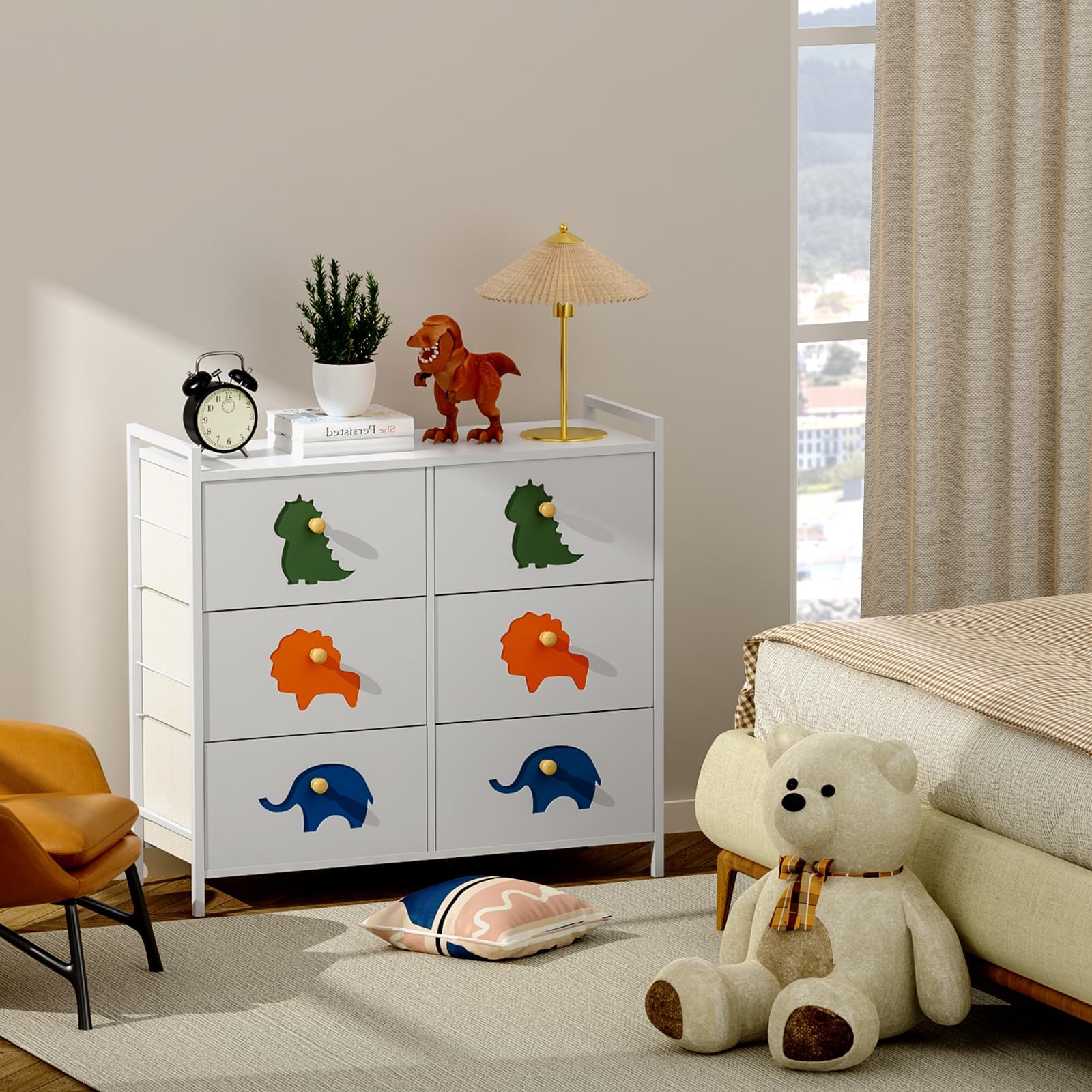 Kids Dresser for Bedroom, Baby Dresser with 6 Fabric Drawers Tall Storage Organizer
