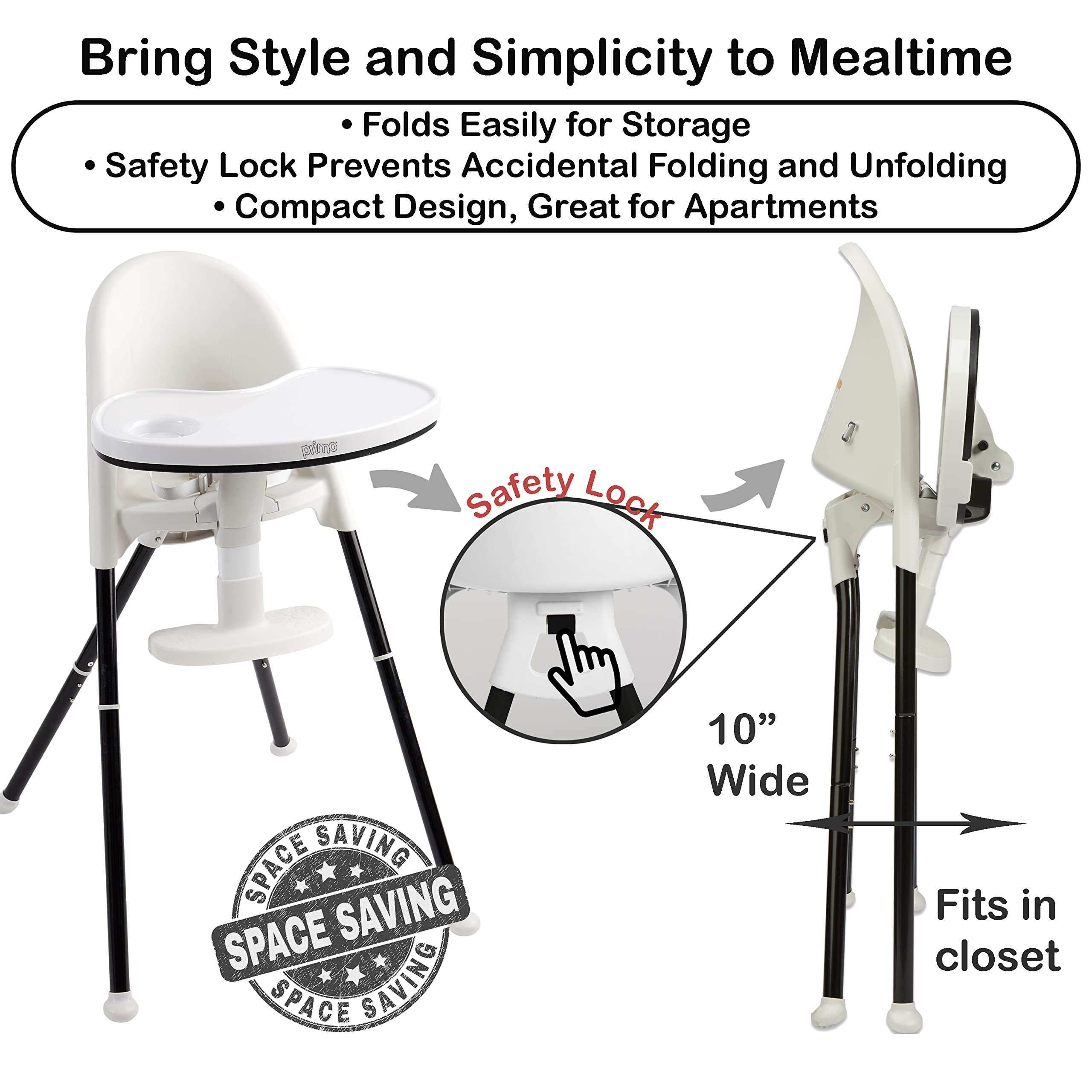 Convertible High Chair with Adjustable Backrest and Tray