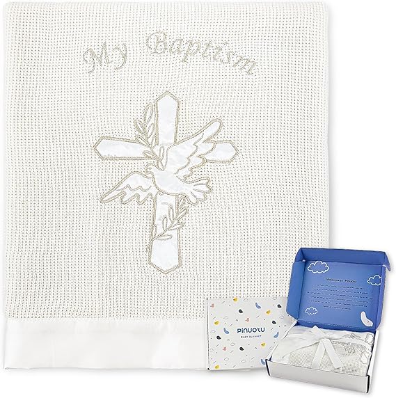 Baby Baptism Blanket – White Cotton Knit Christening Shawl