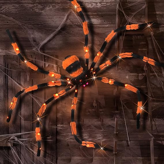 Decorations, 60” Big Black Lighted Halloween Spider with Red Eyes