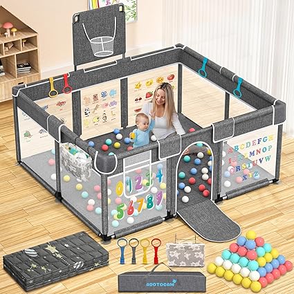 Foldable Baby Playpen with Play Mat, 71x59 Extra Large Foldable Playard