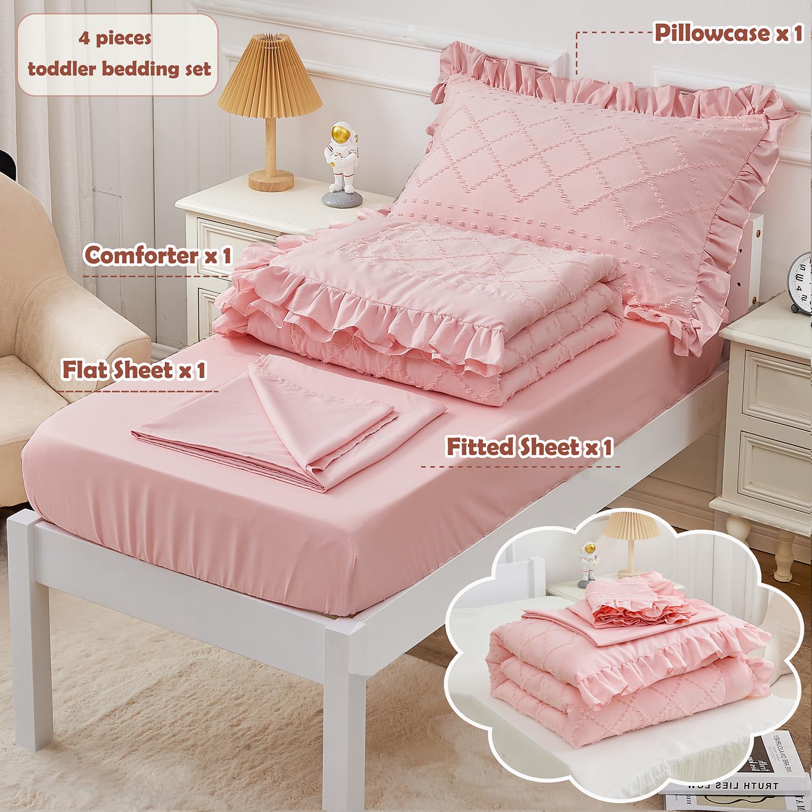 Boho Tufted Toddler Bedding Set with Ruffle Crib Sheets