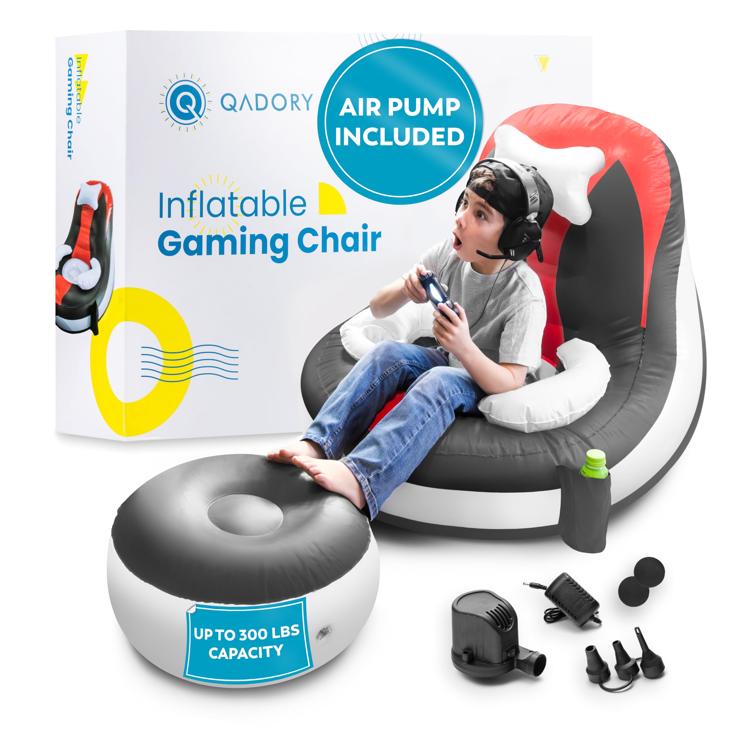 Inflatable Gaming Chair for Kids with Cup Holder and Storage Pockets