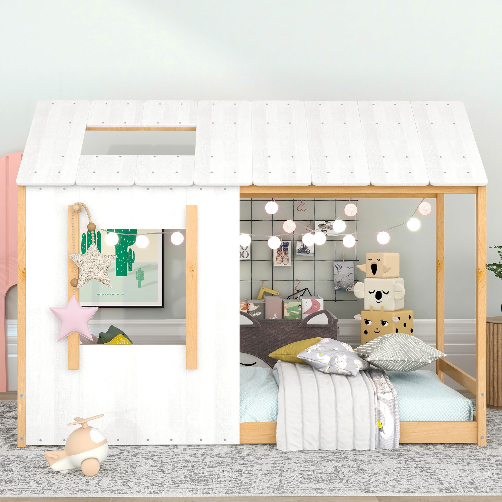 Montessori Twin Floor Bed with House Frame
