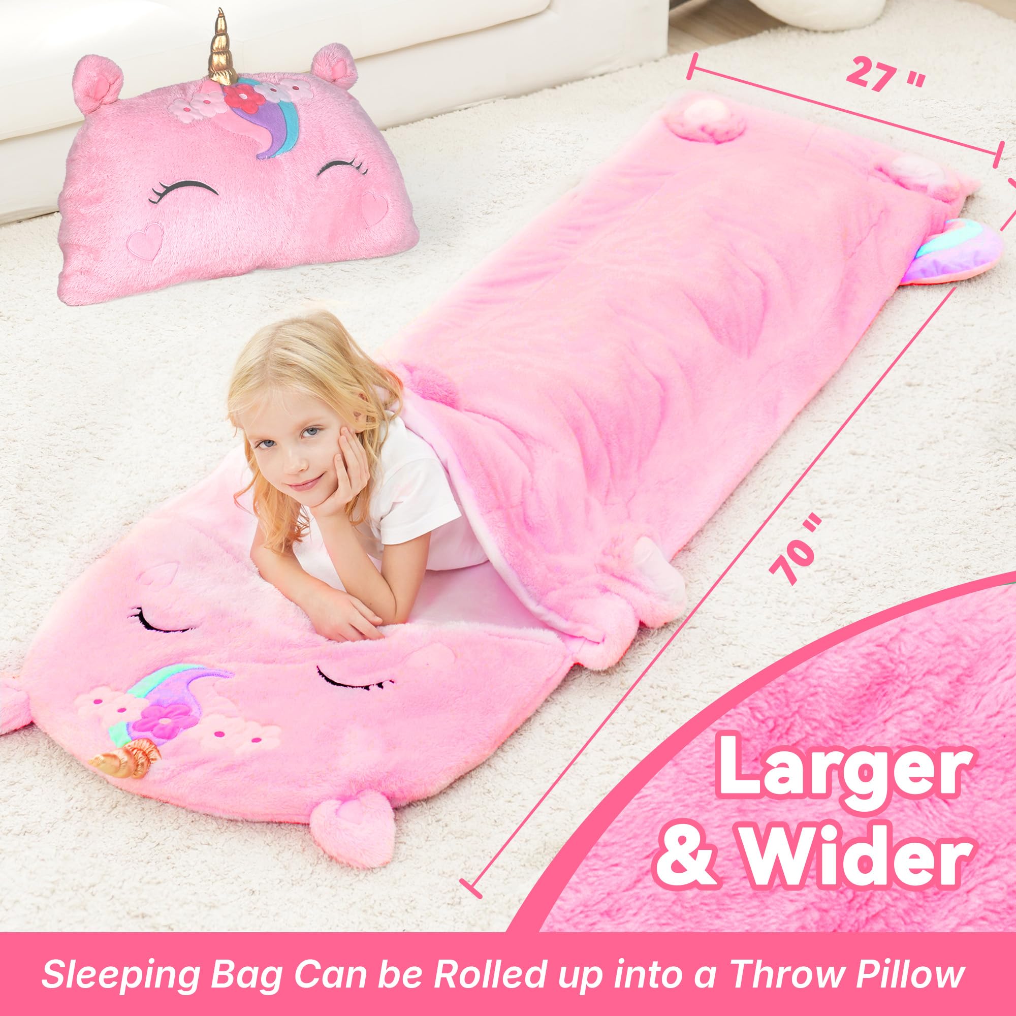 Kids Unicorn Sleeping Bag Nap Mat with Pillow