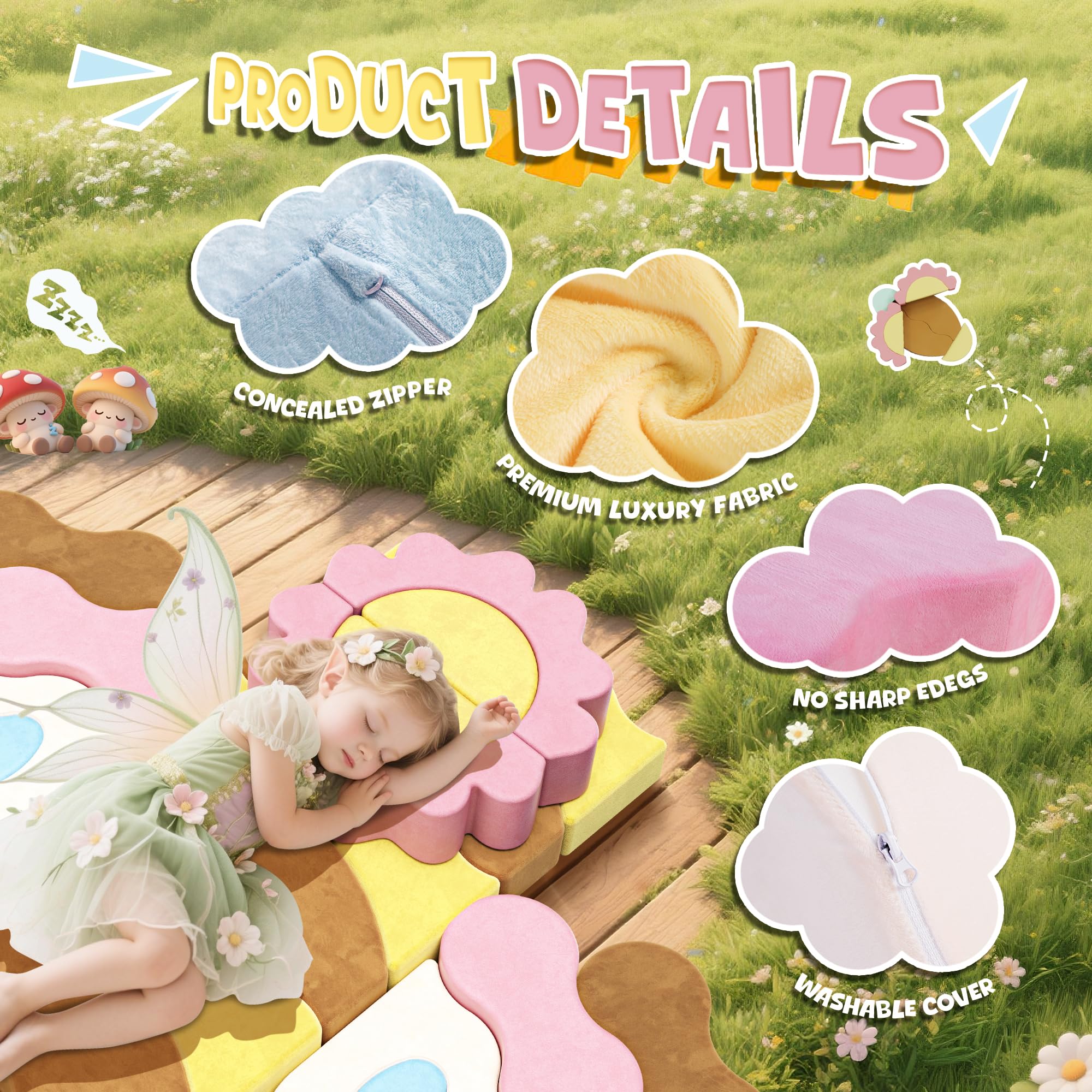 Modular Kids Play Couch - Flower Theme