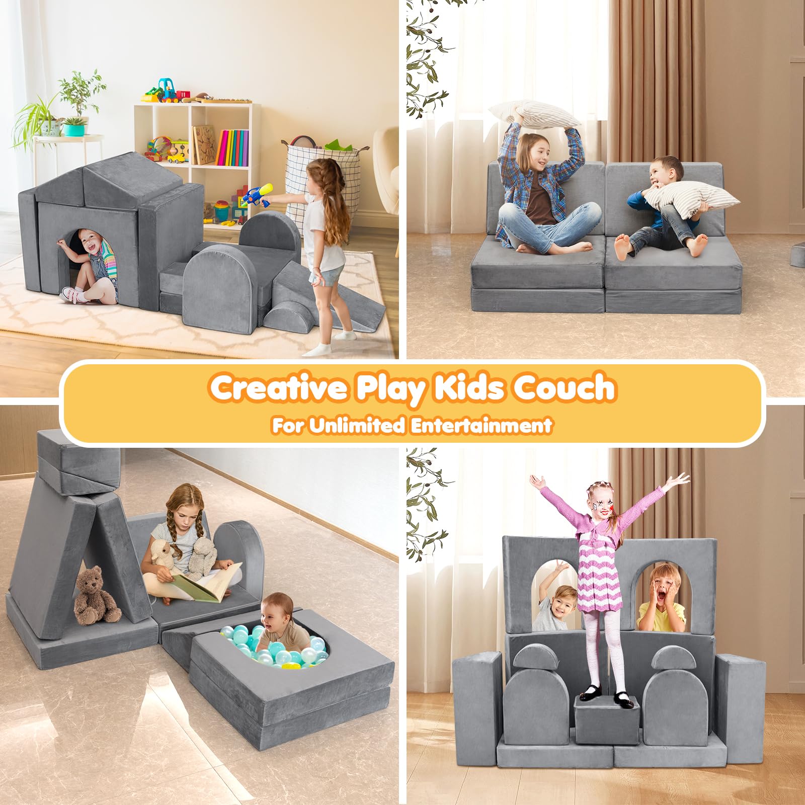 14-Piece Modular Play Couch for Kids