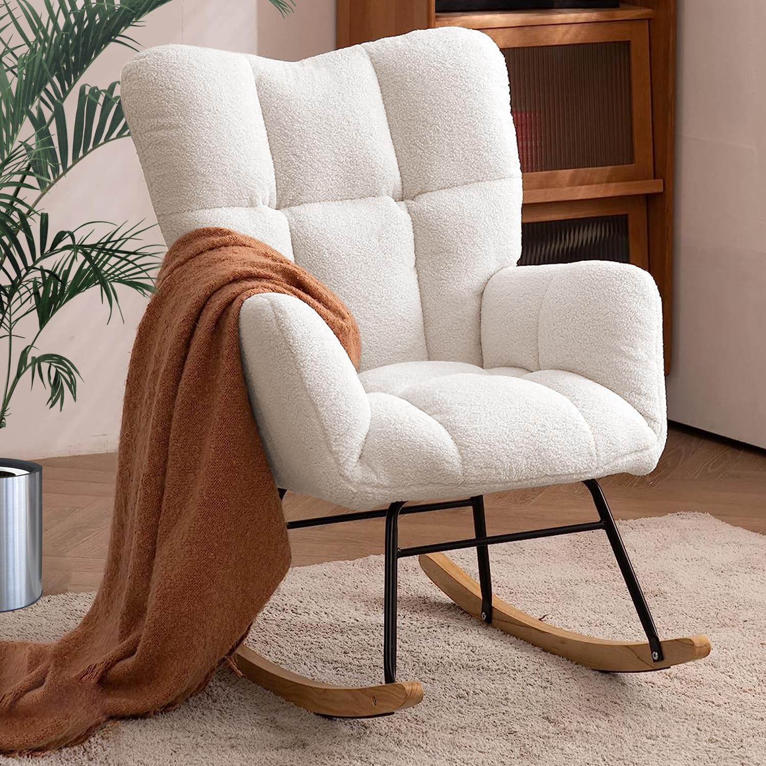 Rocking Chair, Teddy Upholstered Glider Rocker with High