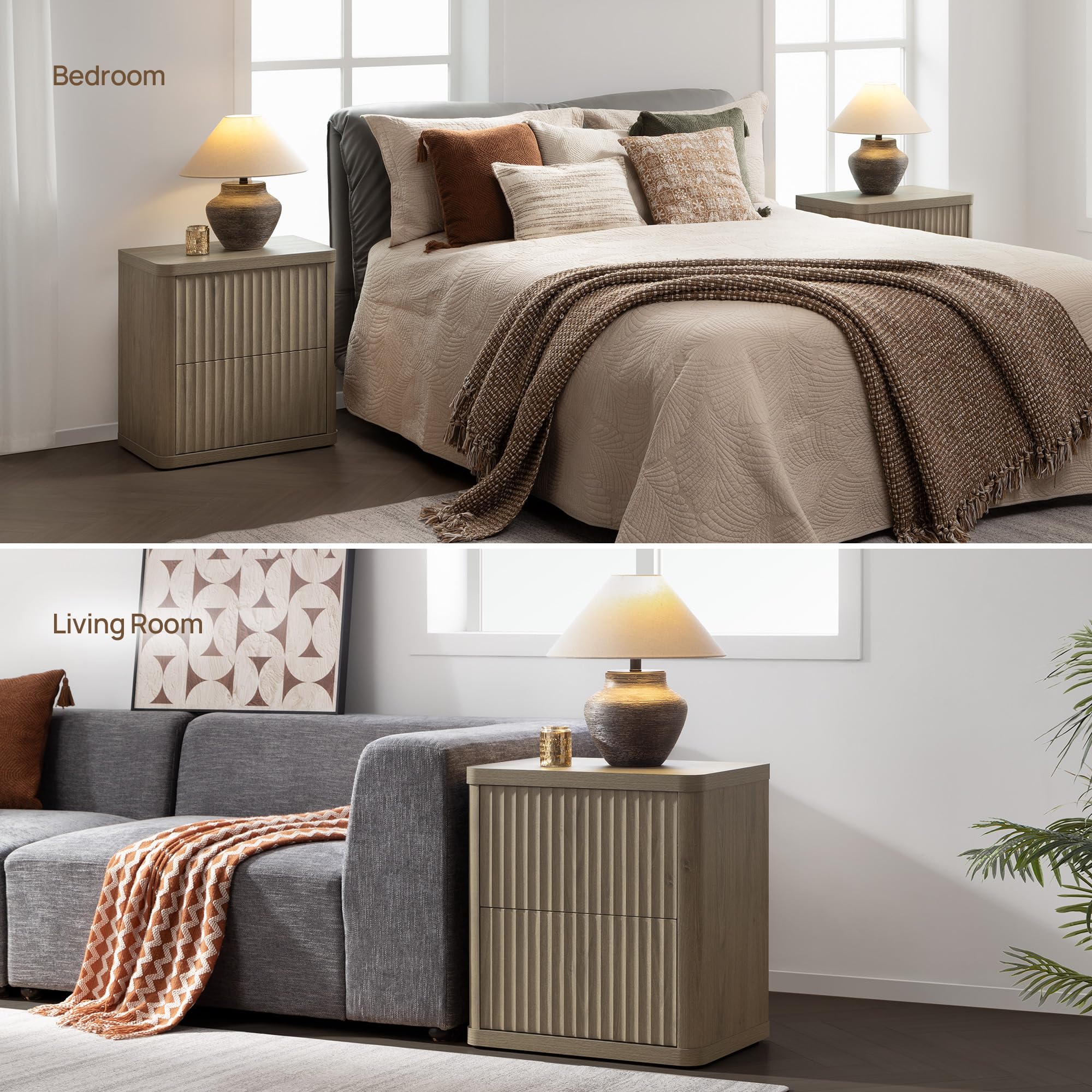 2-Drawer Nightstand Set Grey Alder