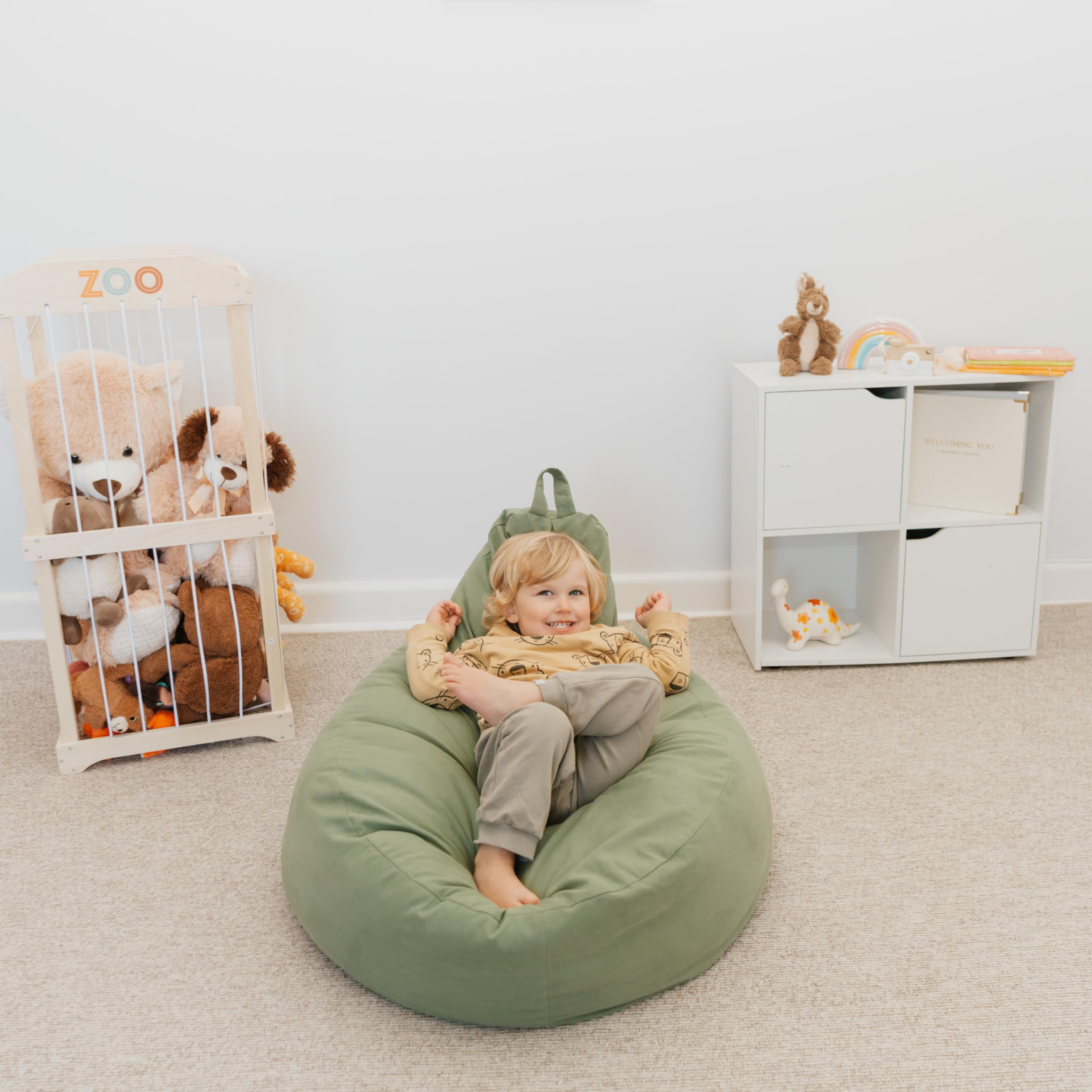 Kids Bean Bag Chair Cover with Storage - Sage Green