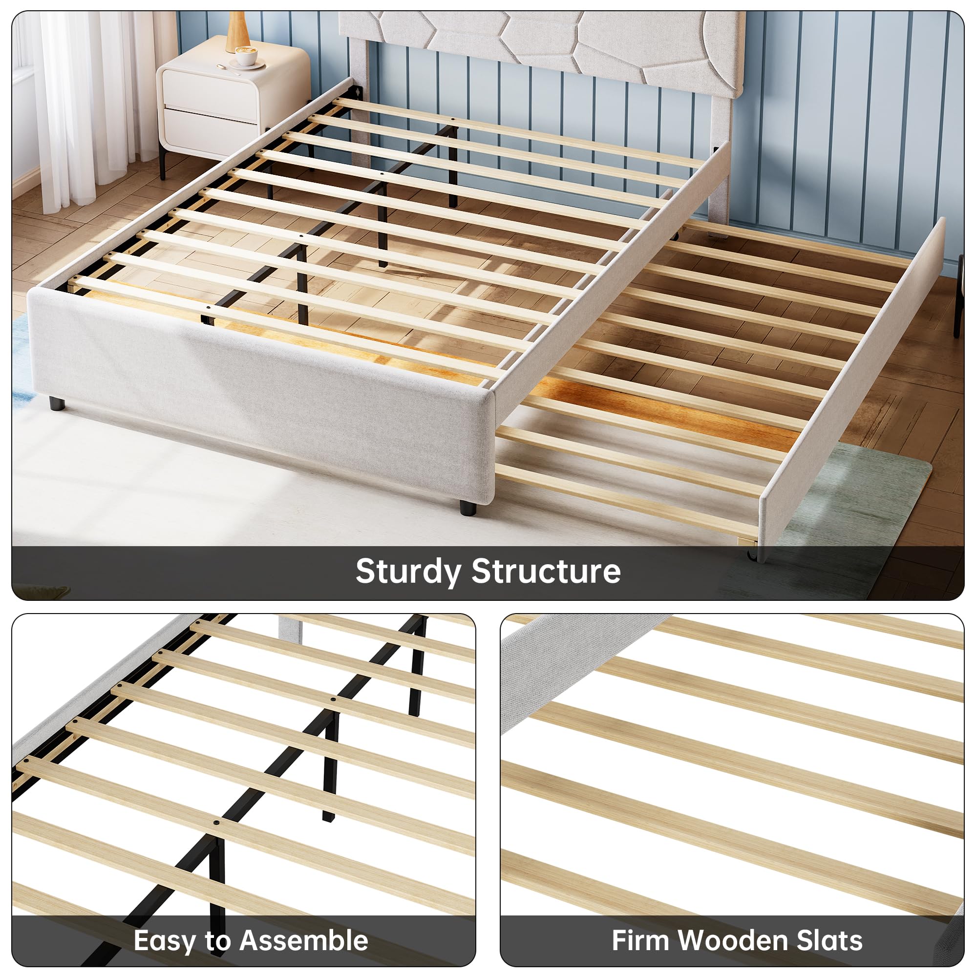 Upholstered Platform Bed Frame with Trundle