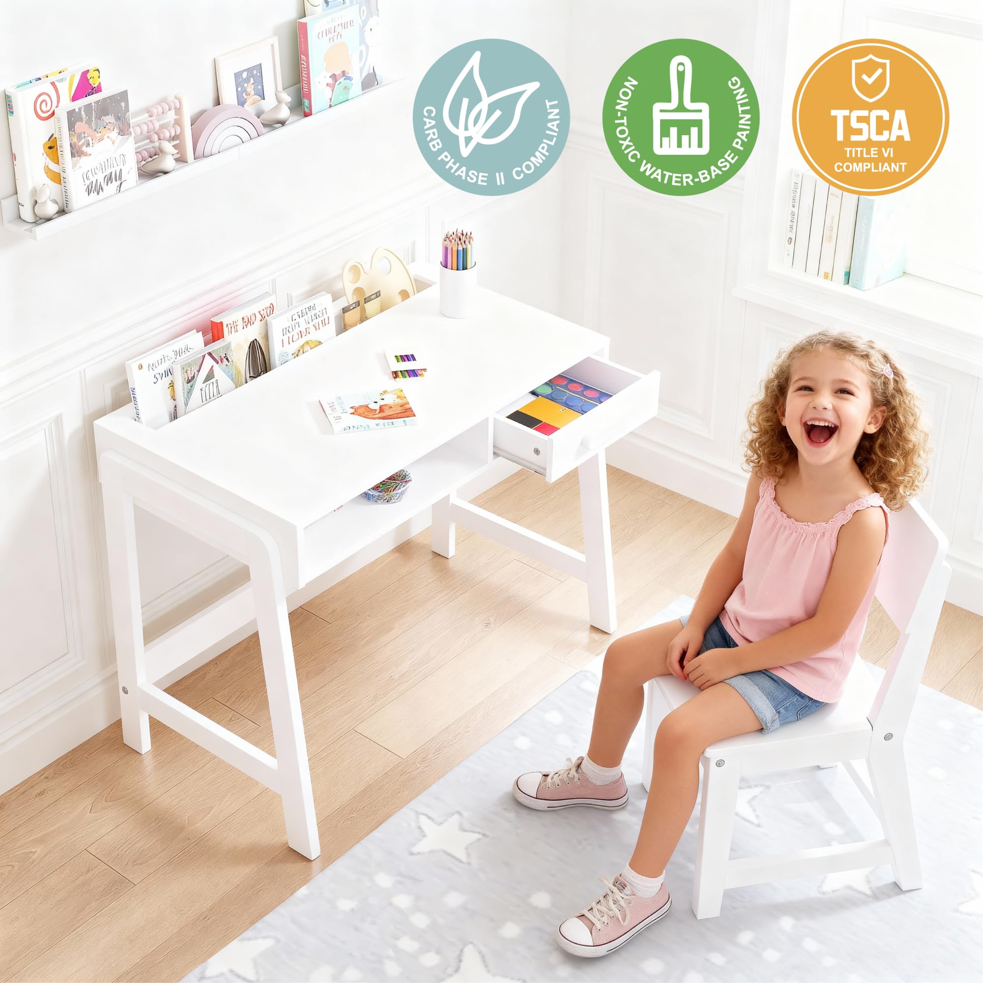 Kids Desk and Chair Set with Storage