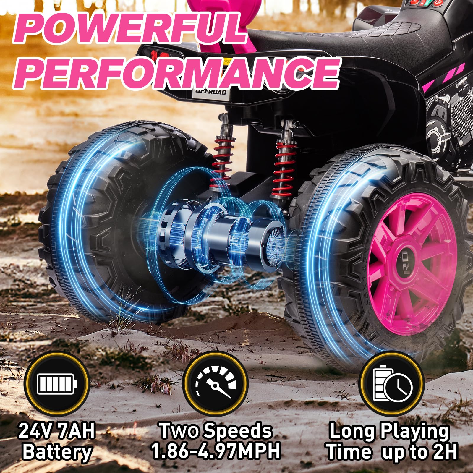 24V Kids ATV 4-Wheeler Ride-On with LED Lights
