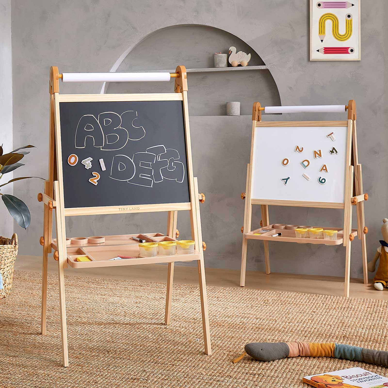 Double-Sided Magnetic Wooden Kids Art Easel with Paper Roll