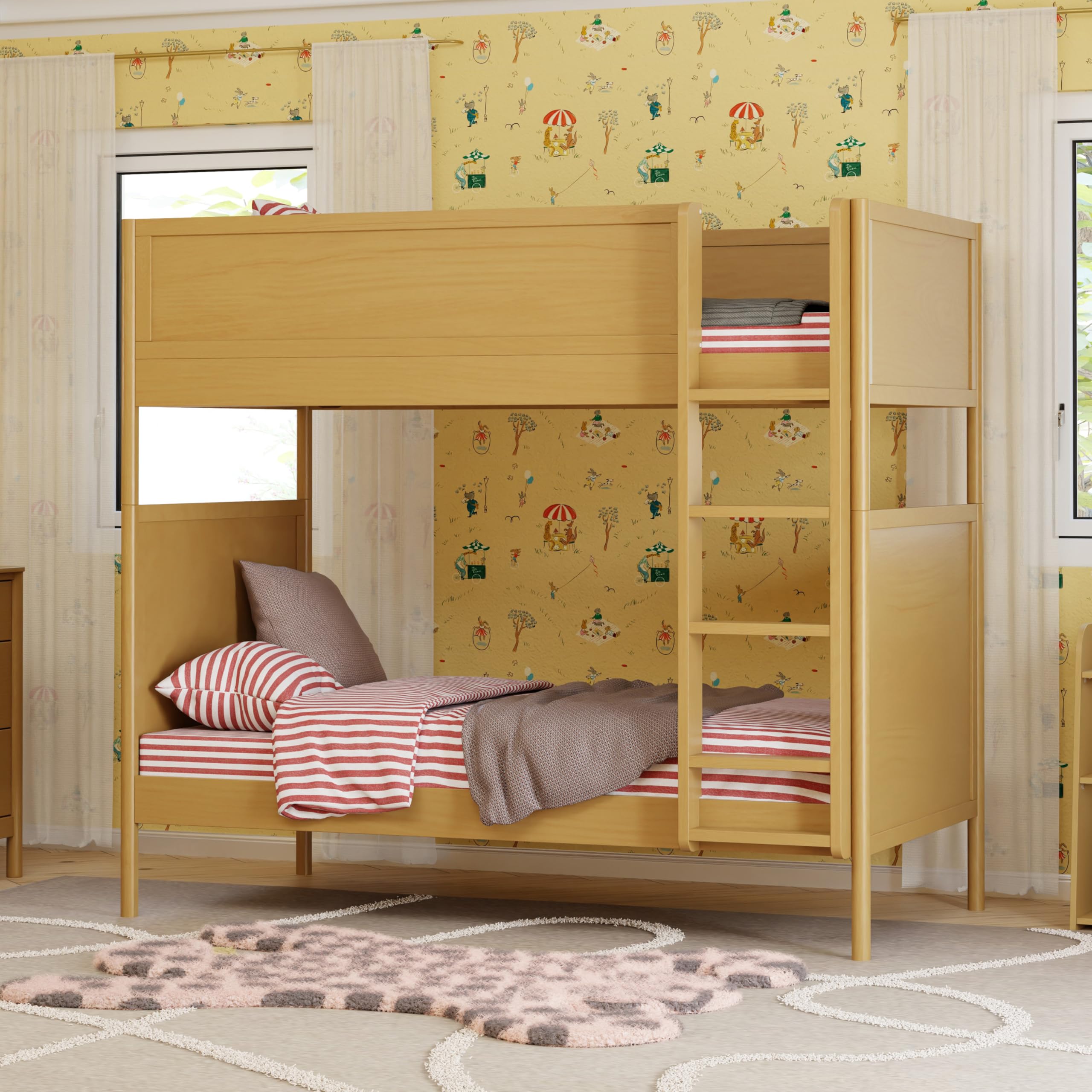 Convertible Twin Over Twin Bunk Bed with Adjustable Ladder