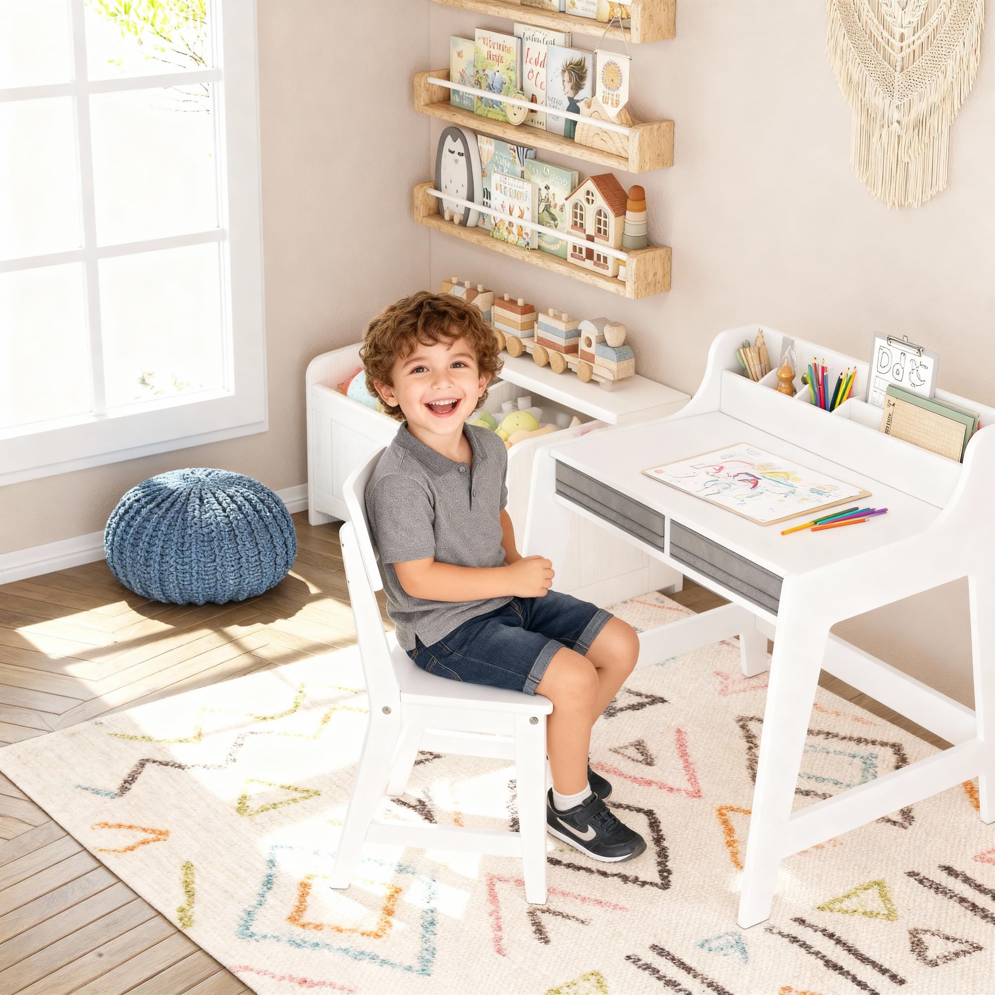 Kids Desk and Chair Set with Storage