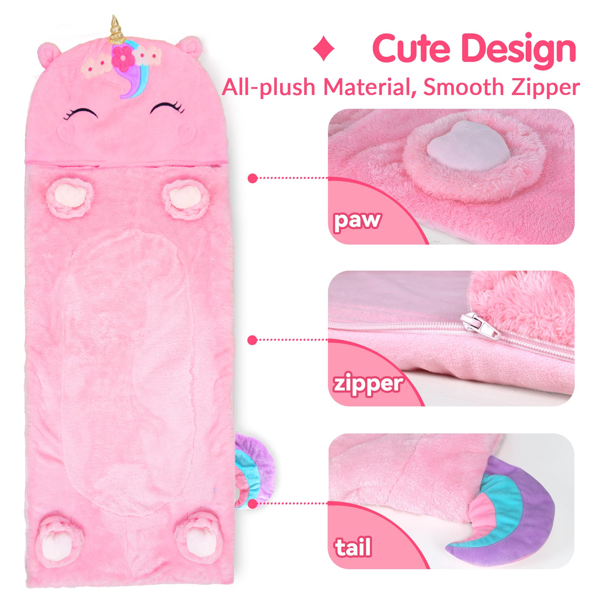 Kids Unicorn Sleeping Bag Nap Mat with Pillow