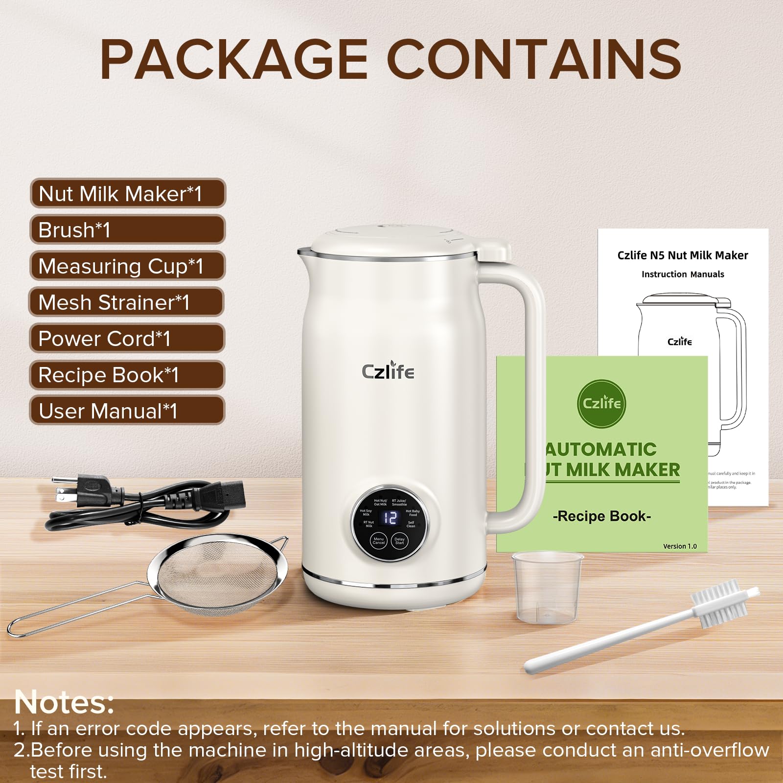 Czlife N5 Nut Milk Maker Machine, 20oz (600ml) Homemade Almond Milk, Soy, Oat, Coconut, Juice, Milkshake, Smoothies, Baby Food, Plant Based Milks with Delay Start, Keep Warm, Selfclean