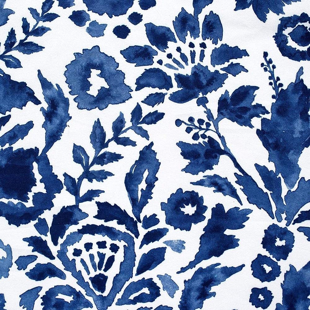 2 Piece Floral Curtain 52" W x 72" Length Navy White Darkening Blackout Flowers