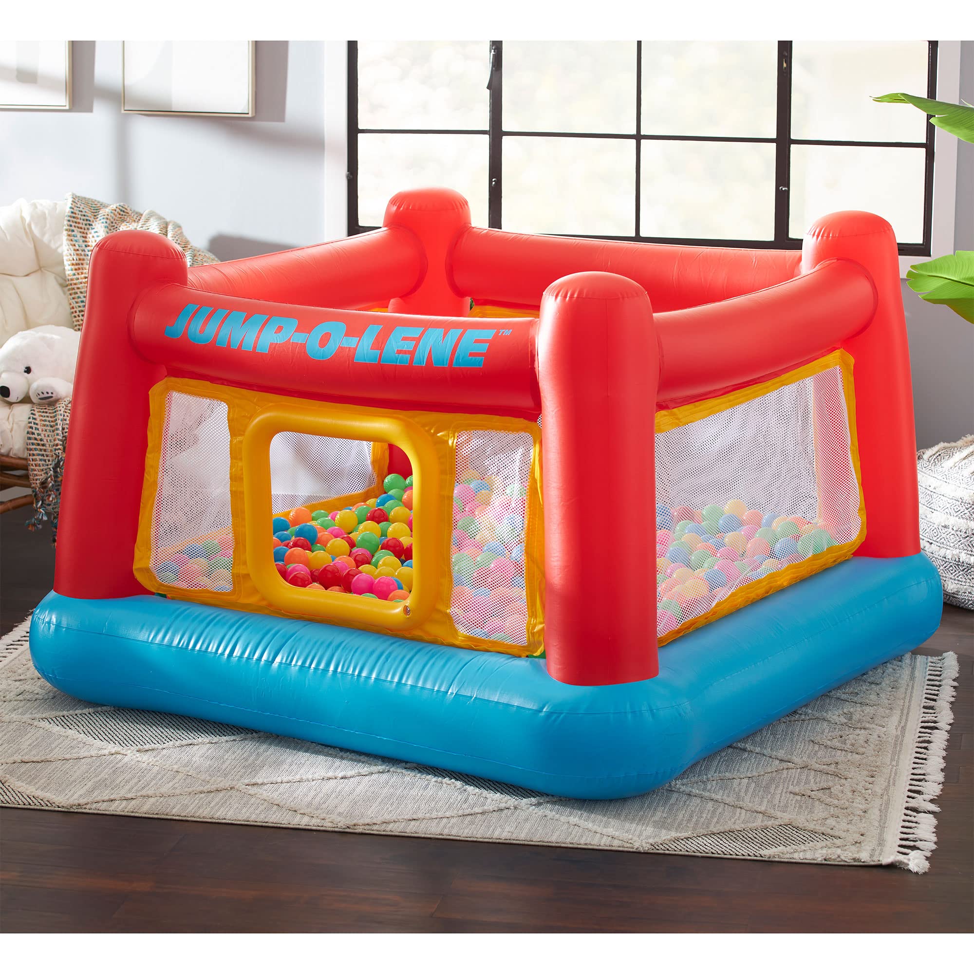 Inflatable Jump-O-Lene Trampoline Bounce House with Crawl-Thru Door & Net