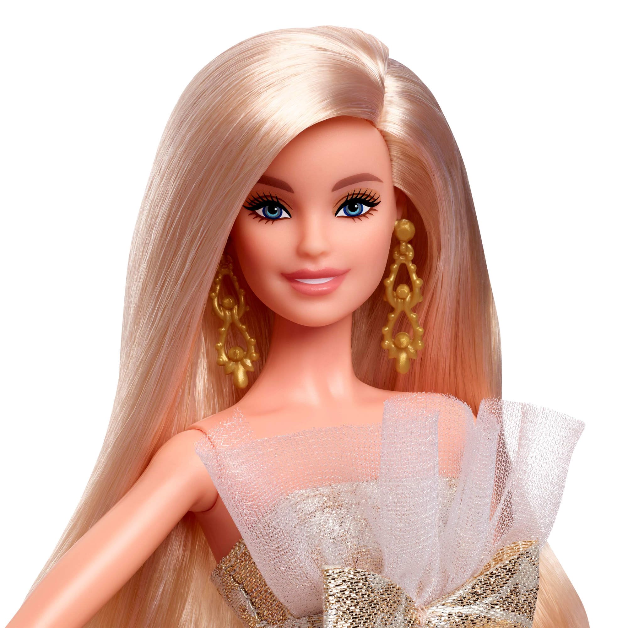 Signature 2025 Holiday Blonde Fashion Doll Wearing Silver & Gold Gown
