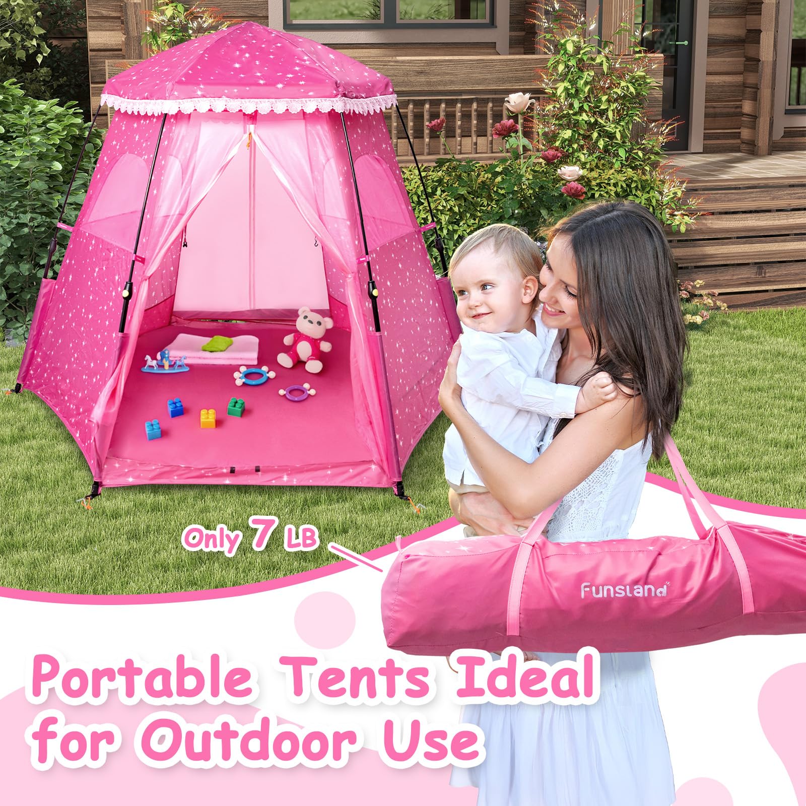Princess Pop-up Play Tent for Girls: 78"x66" Large Playhouse Castle for Kids Indoor & Outdoor (Pink)