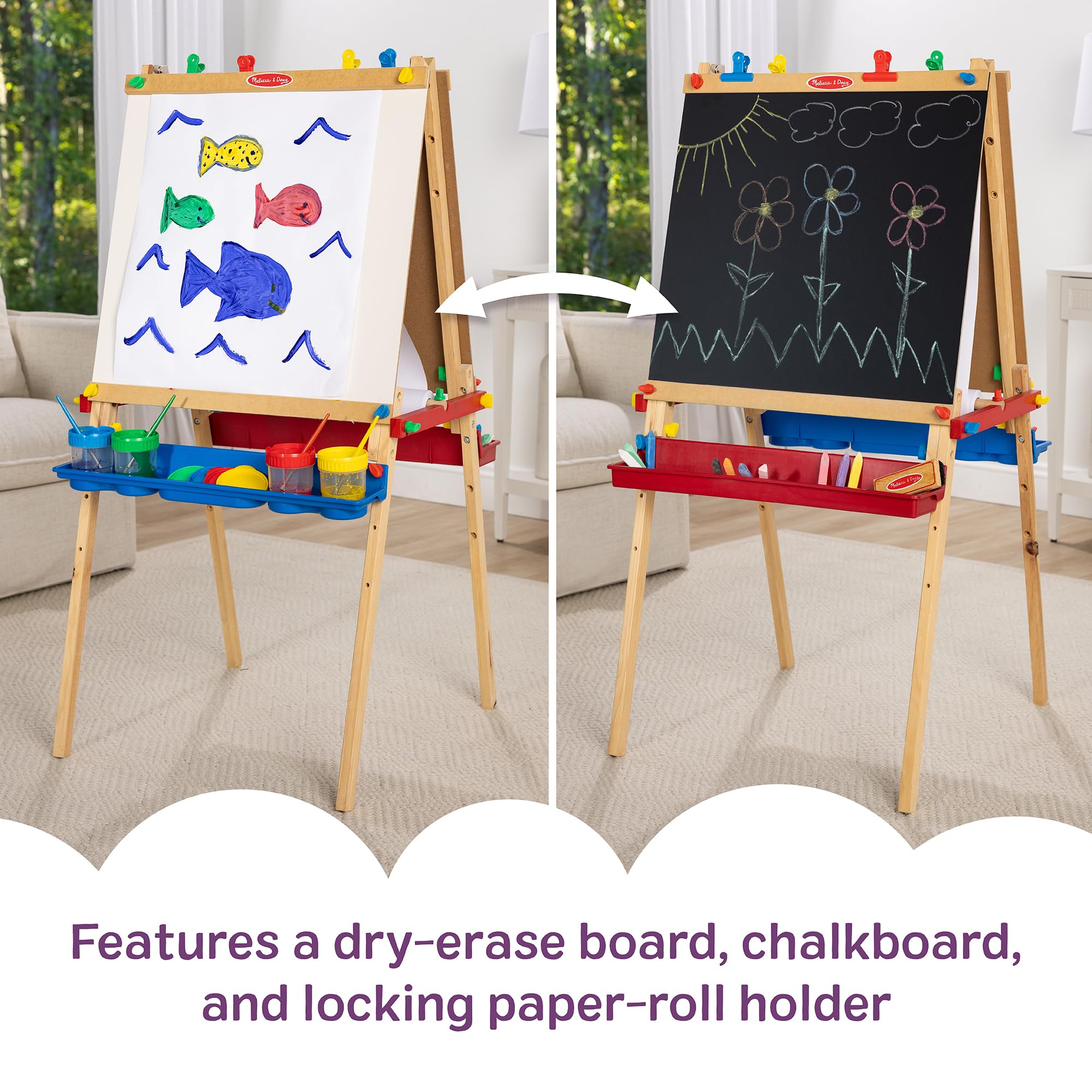 Deluxe Wooden Art Easel with Dry-Erase Board and Chalkboard