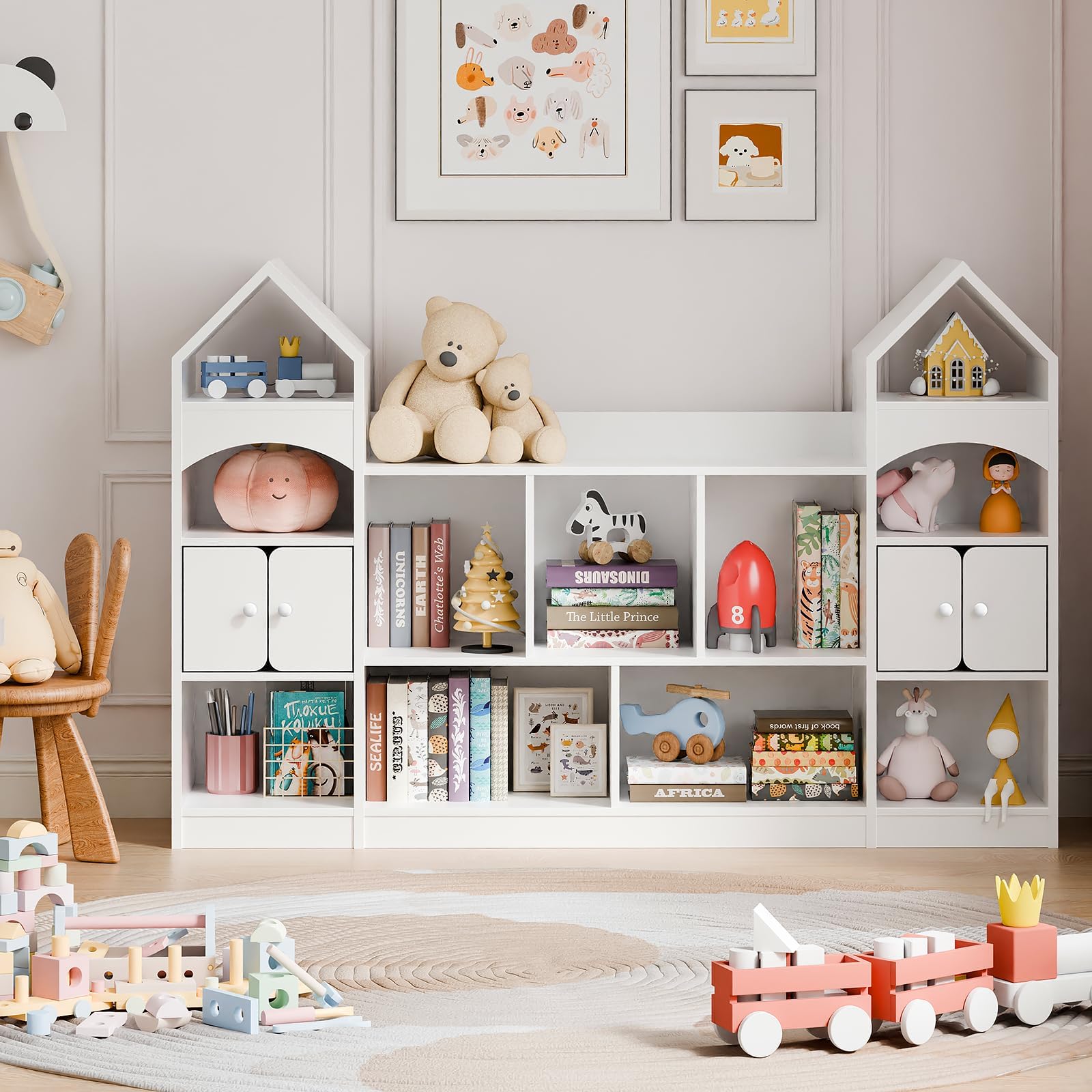 Castle Shape Children's Bookshelf, Kids Bookcase Display Case Kids Toy Storage