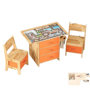 Solid Wood Kids Table and Chair Set, Toddler Activity Table with 2 Chairs