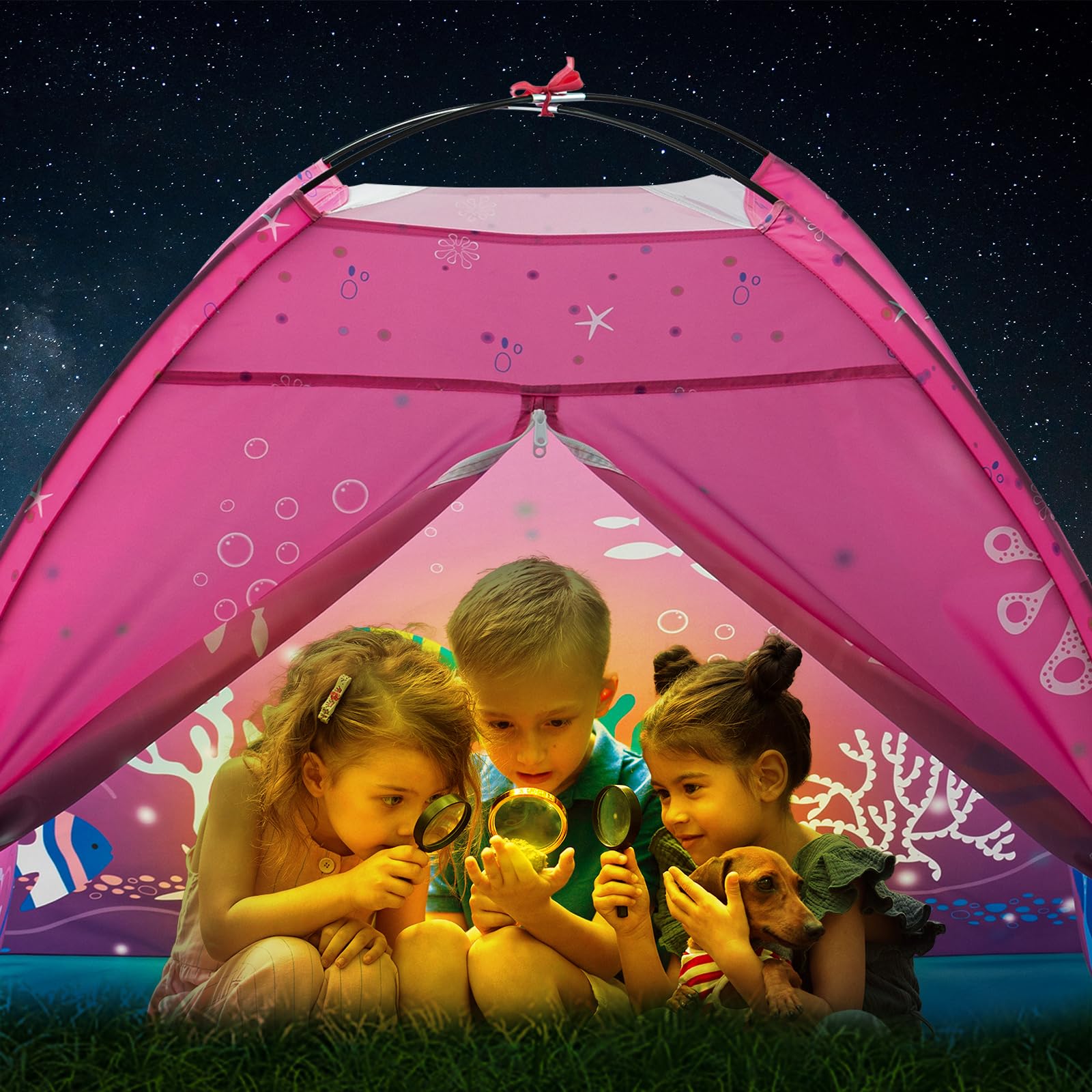 BLINWORLD Kids Play Mermaid Tent for Kids, Play Tentes Foldable Pop Up Indoor Outdoor Party Playhouse Tents Toy for Boys Girls-47 * 47 * 41 (Pink)