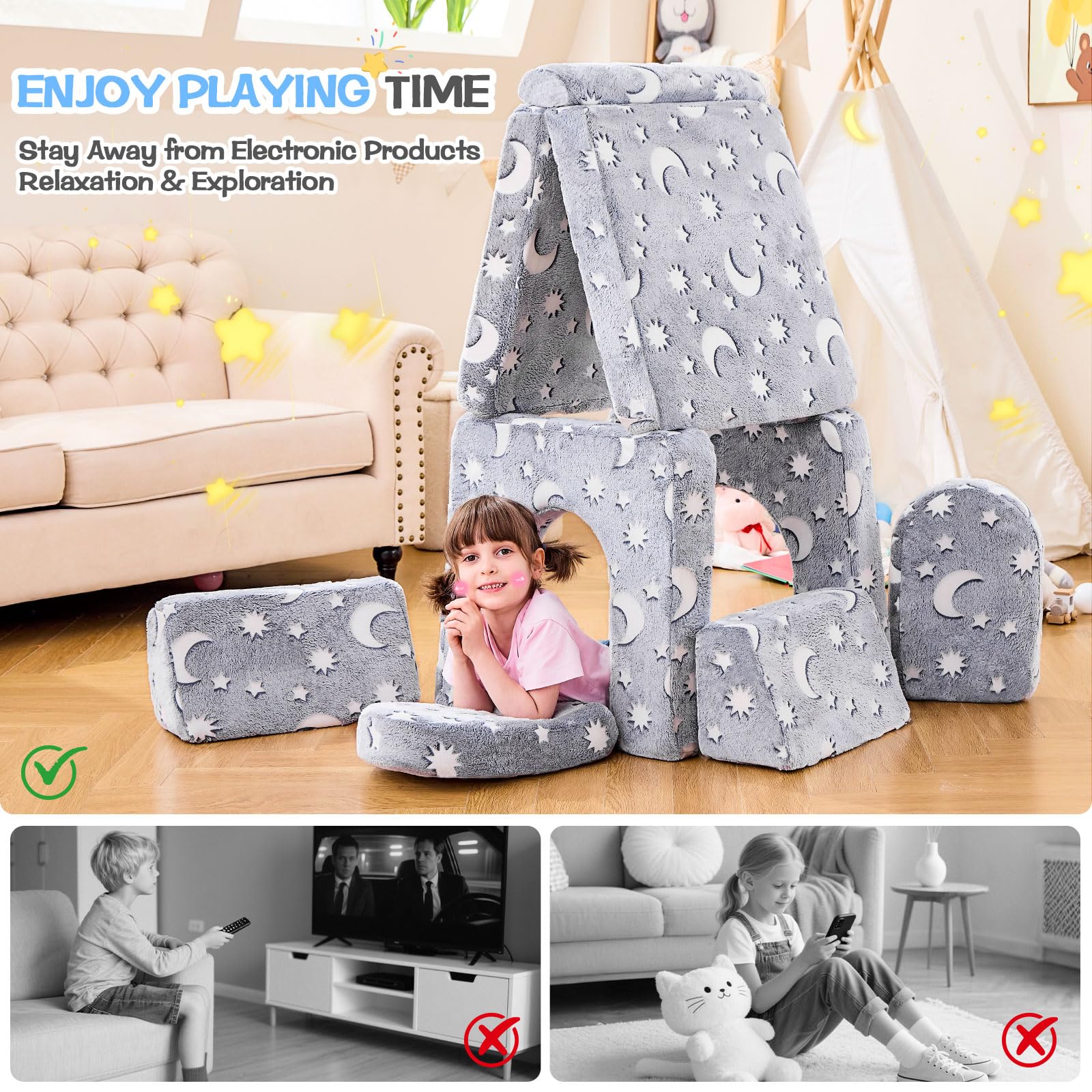 Modular Kids Play Couch with Glow-in-the-Dark Features