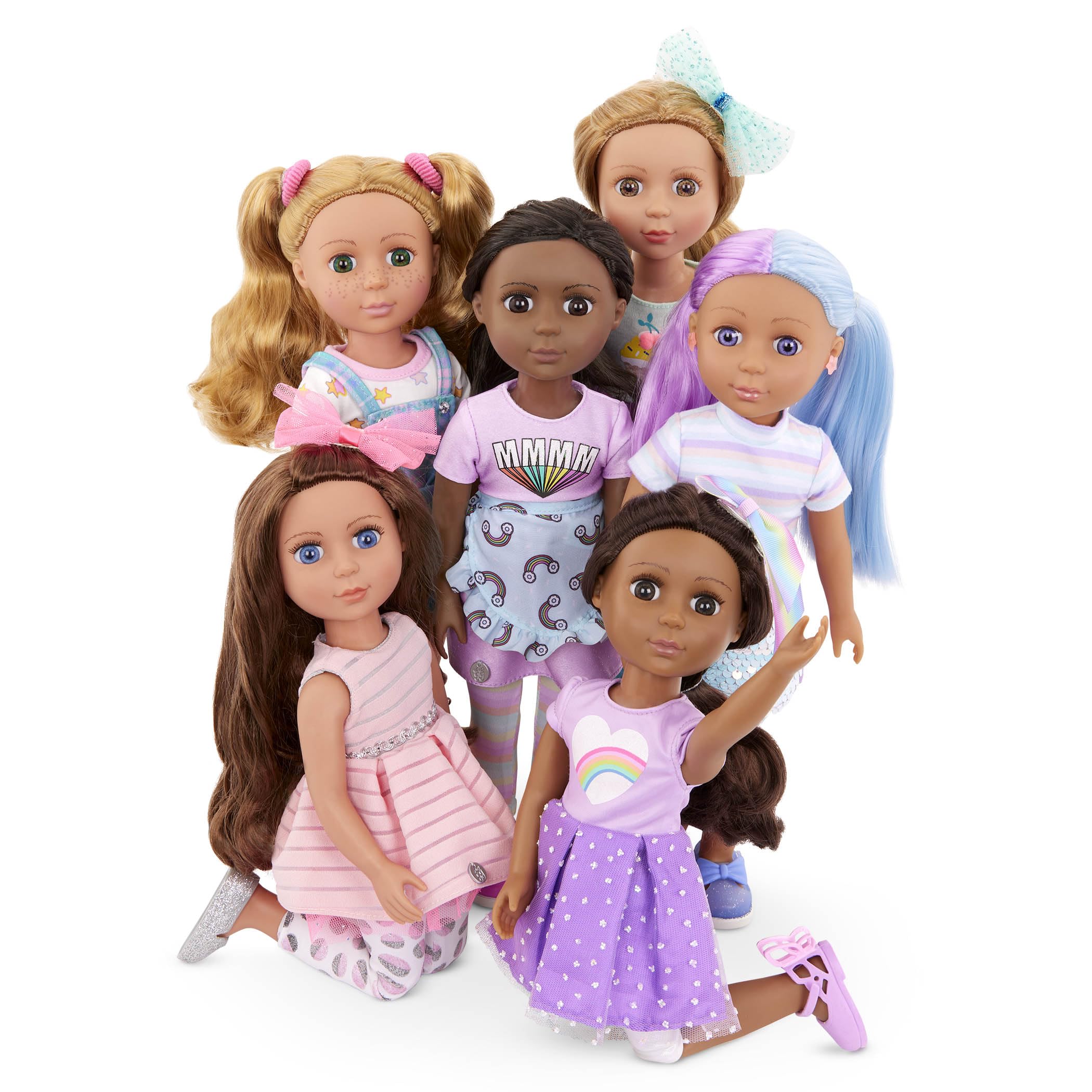 14-Inch Fashion Doll – Brown Hair & Blue Eyes – Pink Dress, Glittery Shoes & Hairbow