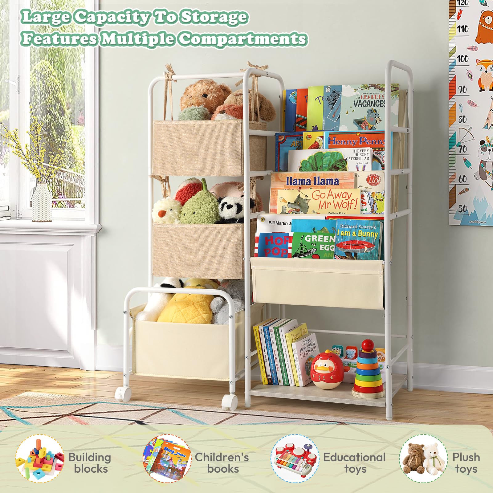 Montessori Kids Bookshelf with Toy Storage Organizer