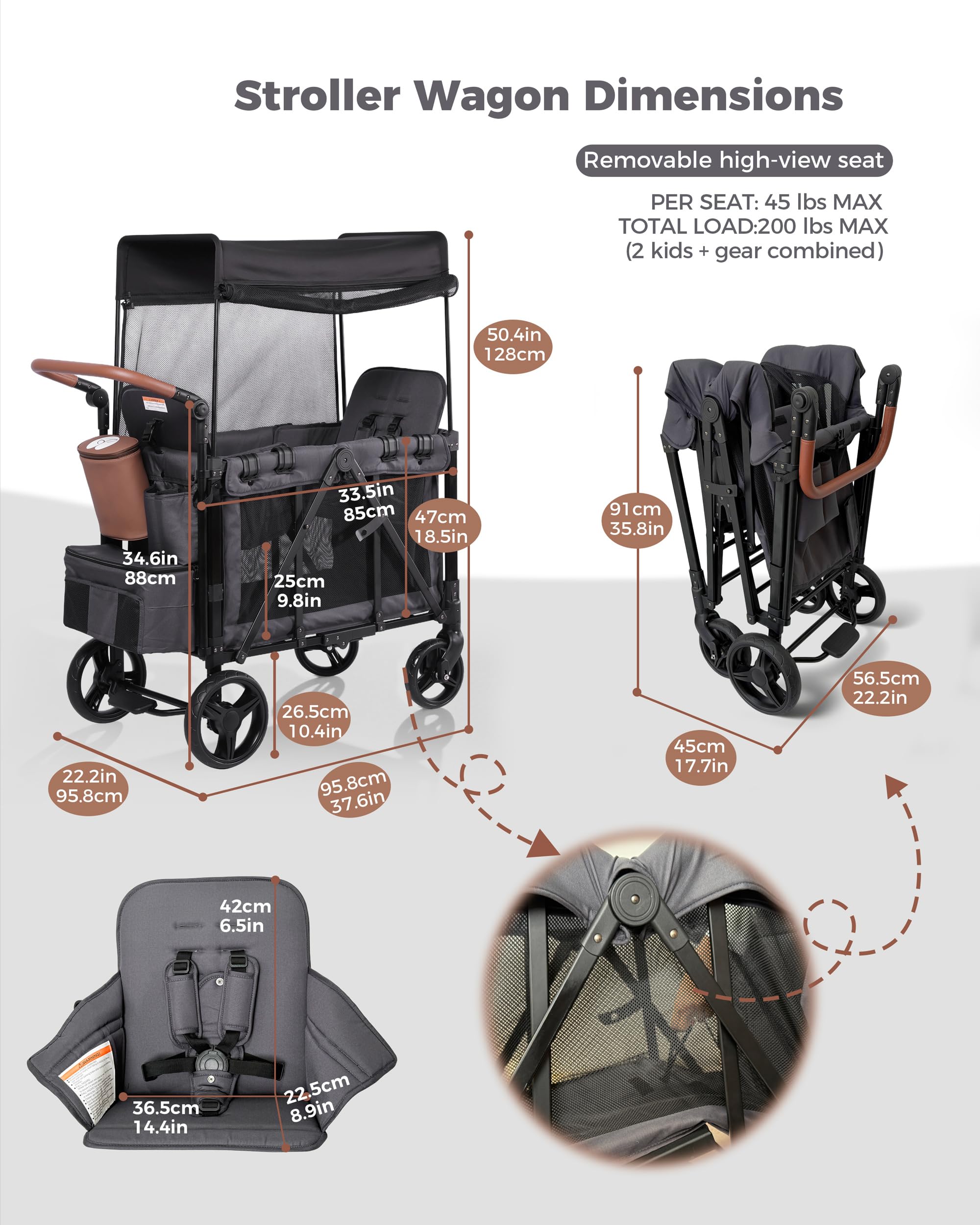 Double Wagon Stroller for 2 Kids with Canopy