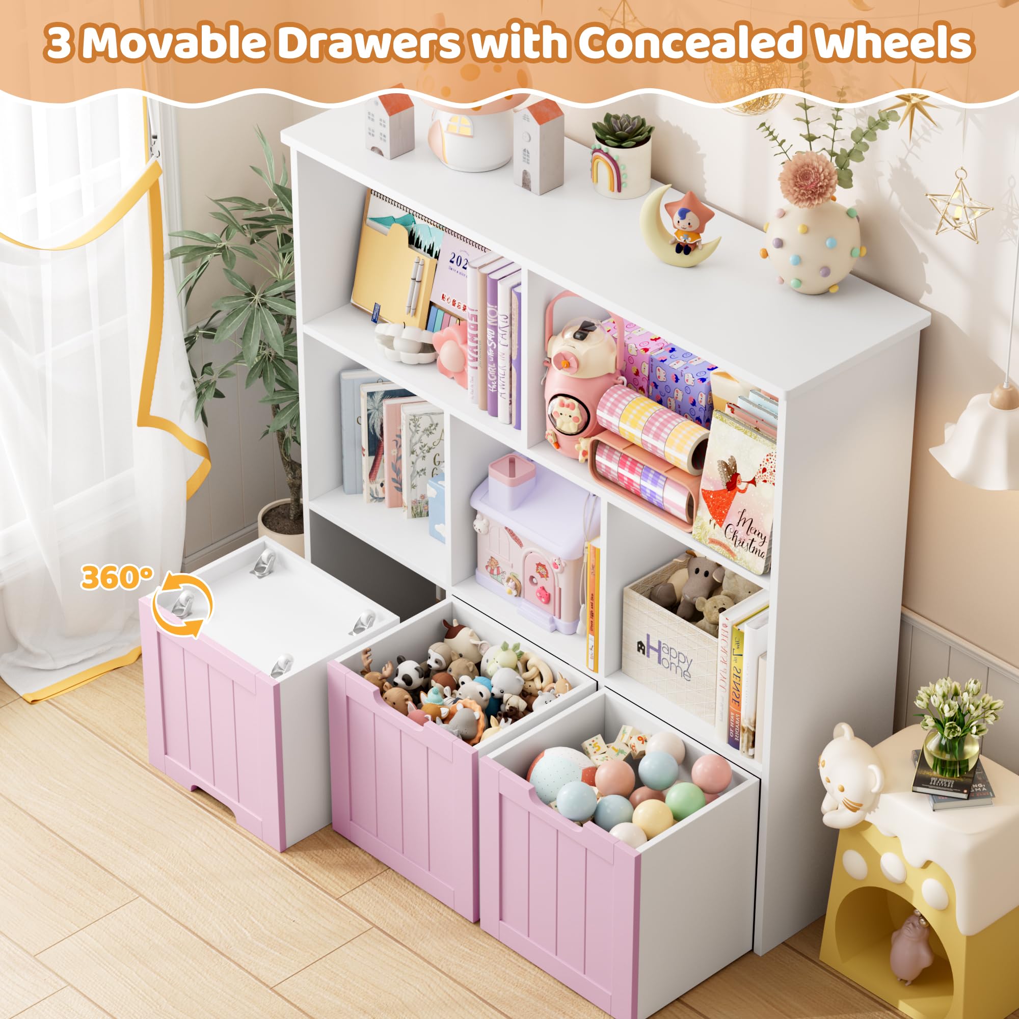 Toy Storage Cabinet with Drawers and Cubbies