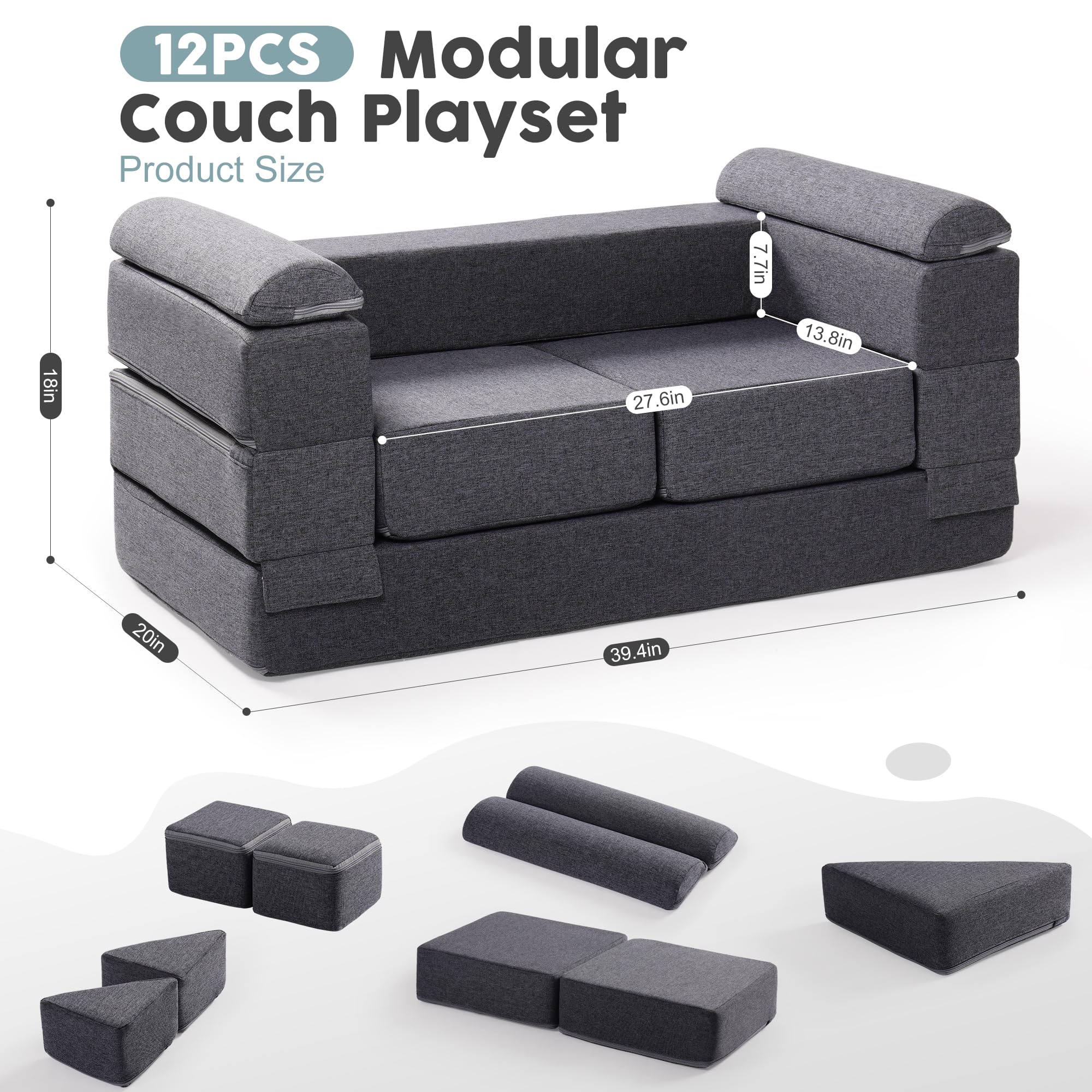 Modular Play Couch for Kids – Convertible Foam Toddler Sofa