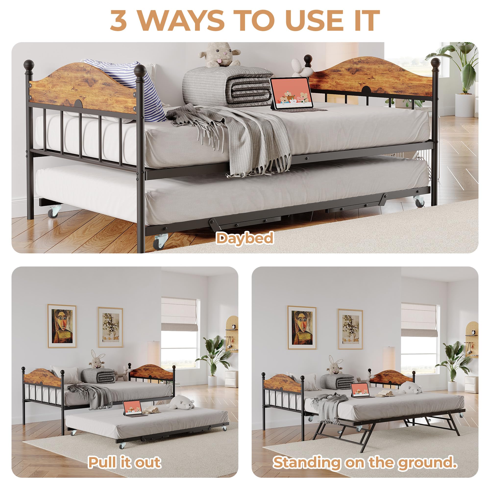 Twin Daybed with Trundle and Stylish Headboard