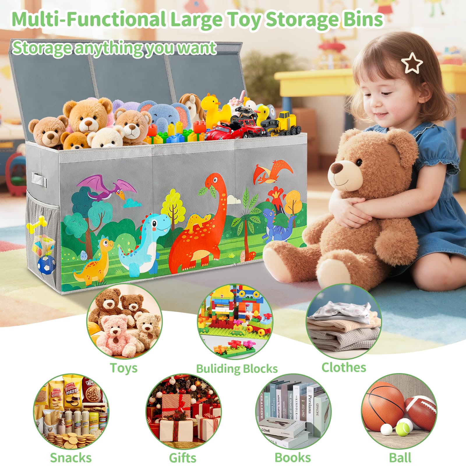 Extra Large Dinosaur Toy Storage Organizer with Lids