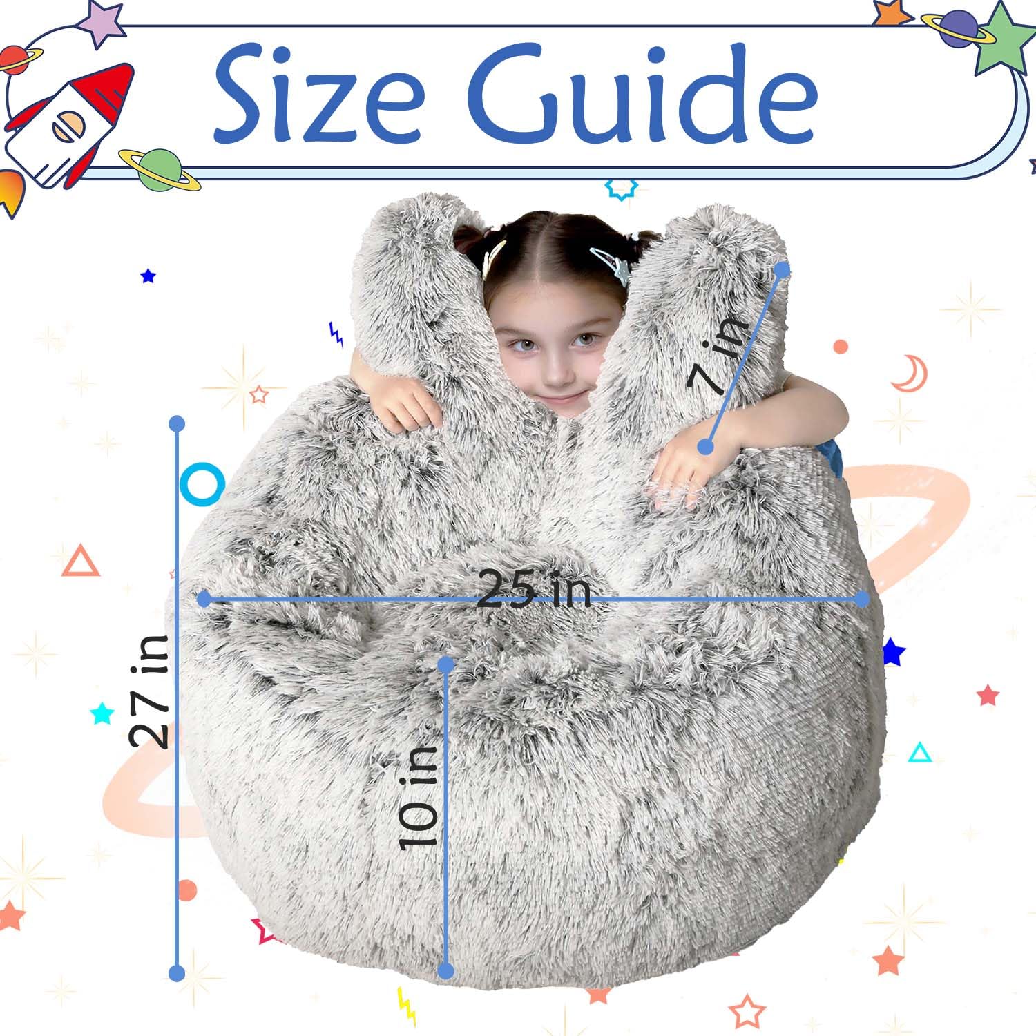 Memory Foam Bean Bag Chair with Rabbit Ears for Kids and Teens