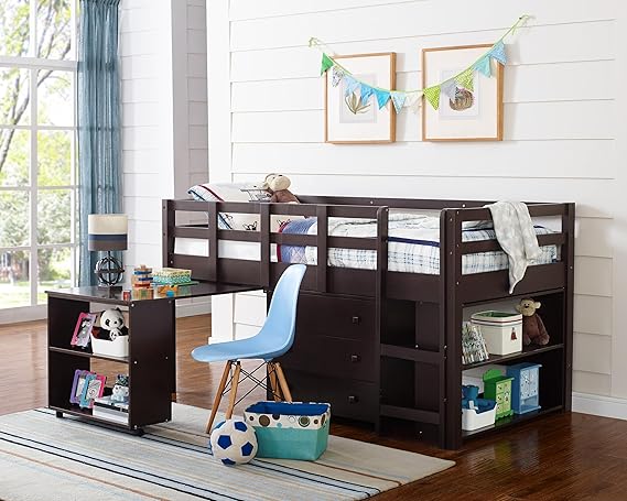 Twin Size Loft Bed with Desk Low Study Kids Bed