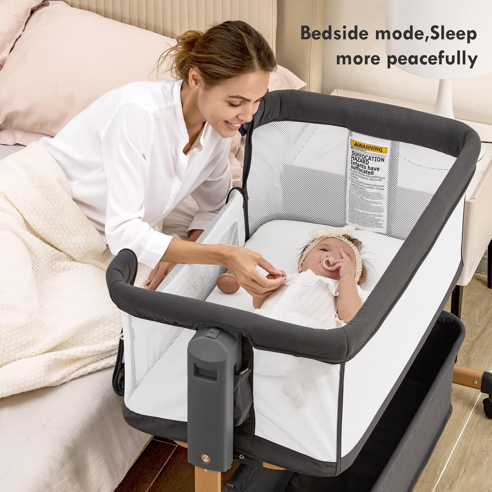 3-in-1 Bedside Bassinet with Adjustable Height