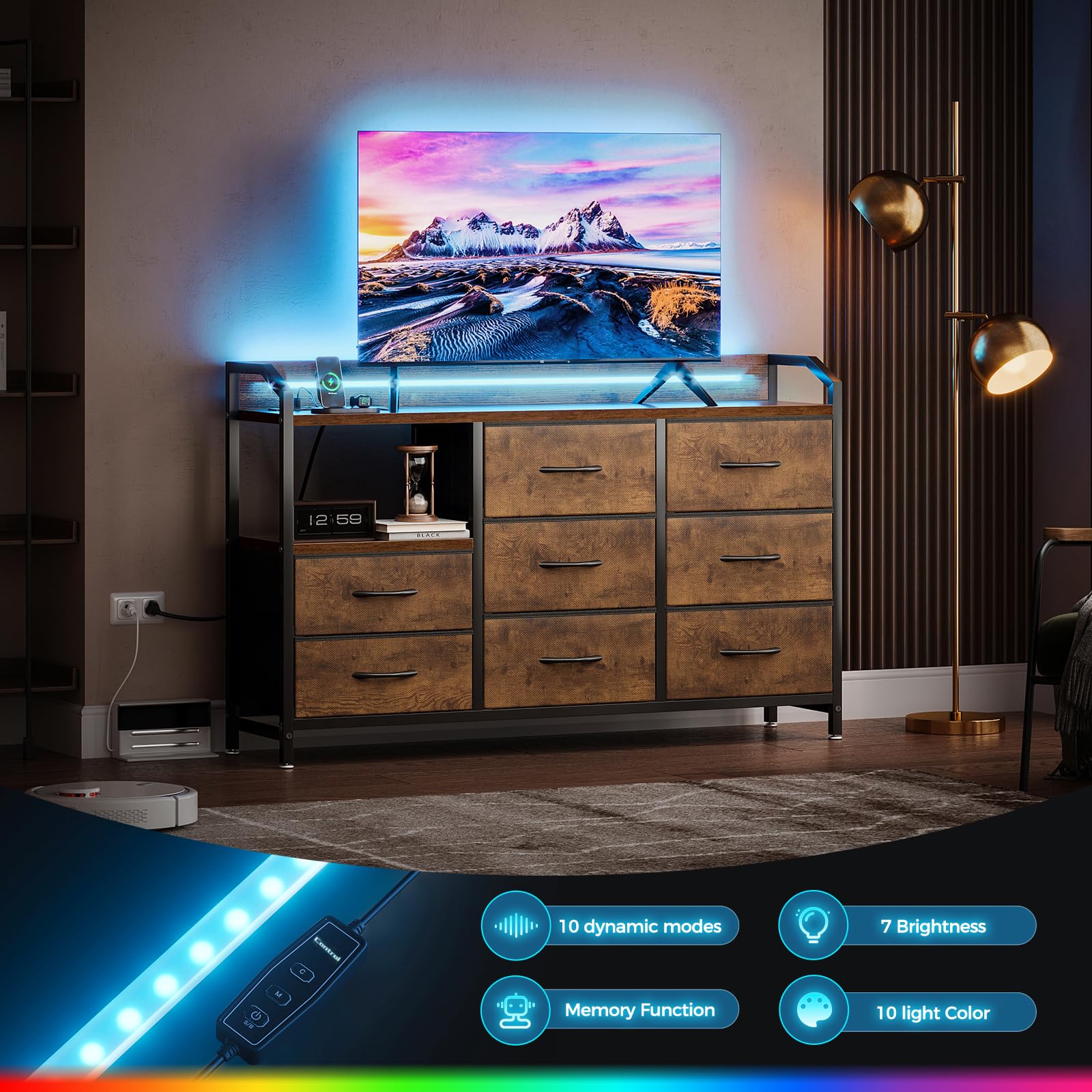 8-Drawer Dresser with LED Lighting & Power Outlets
