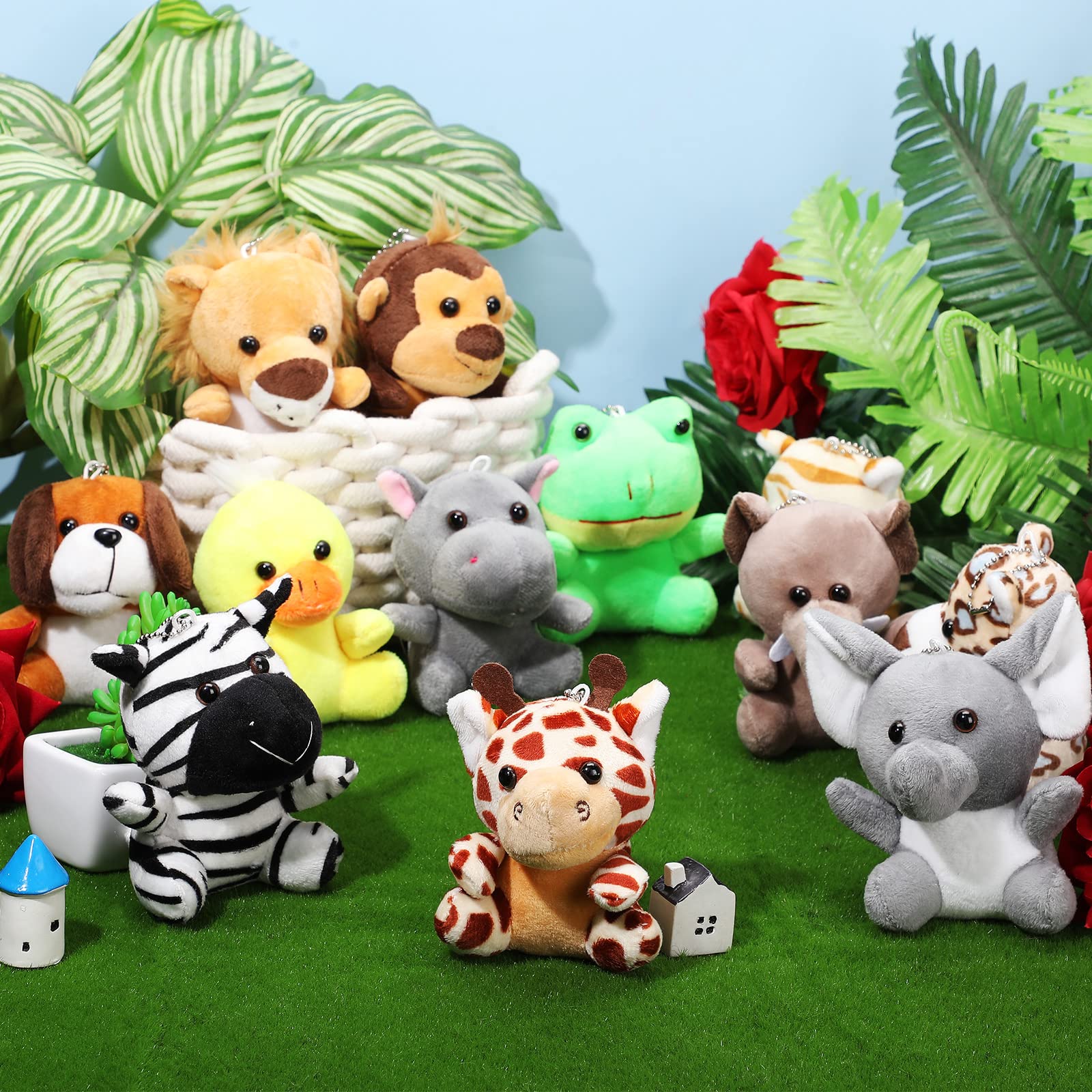 12 Pieces Mini Stuffed Animals 4.8 Inch Cute Safari Plush Toys Elephant Lion