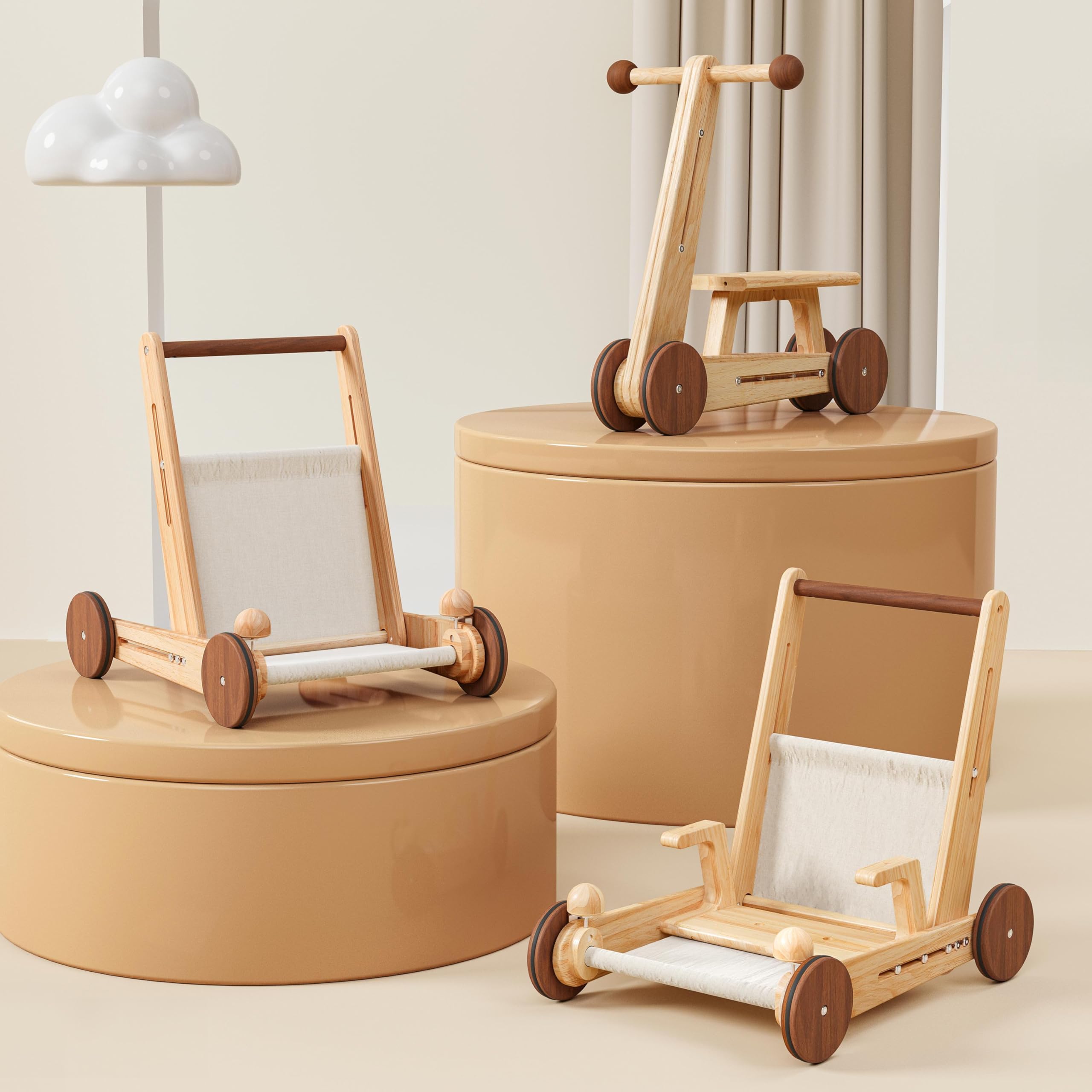 Wooden Baby Walker, 4-in-1 Montessori Baby Push Walker