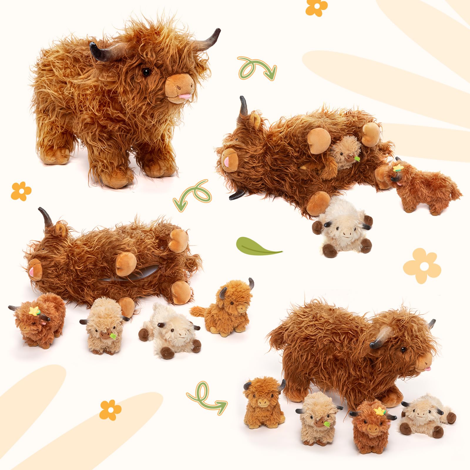 Highland Cow Stuffed Animal – 14.5" Large Realistic Fluffy Cow Plush Toy