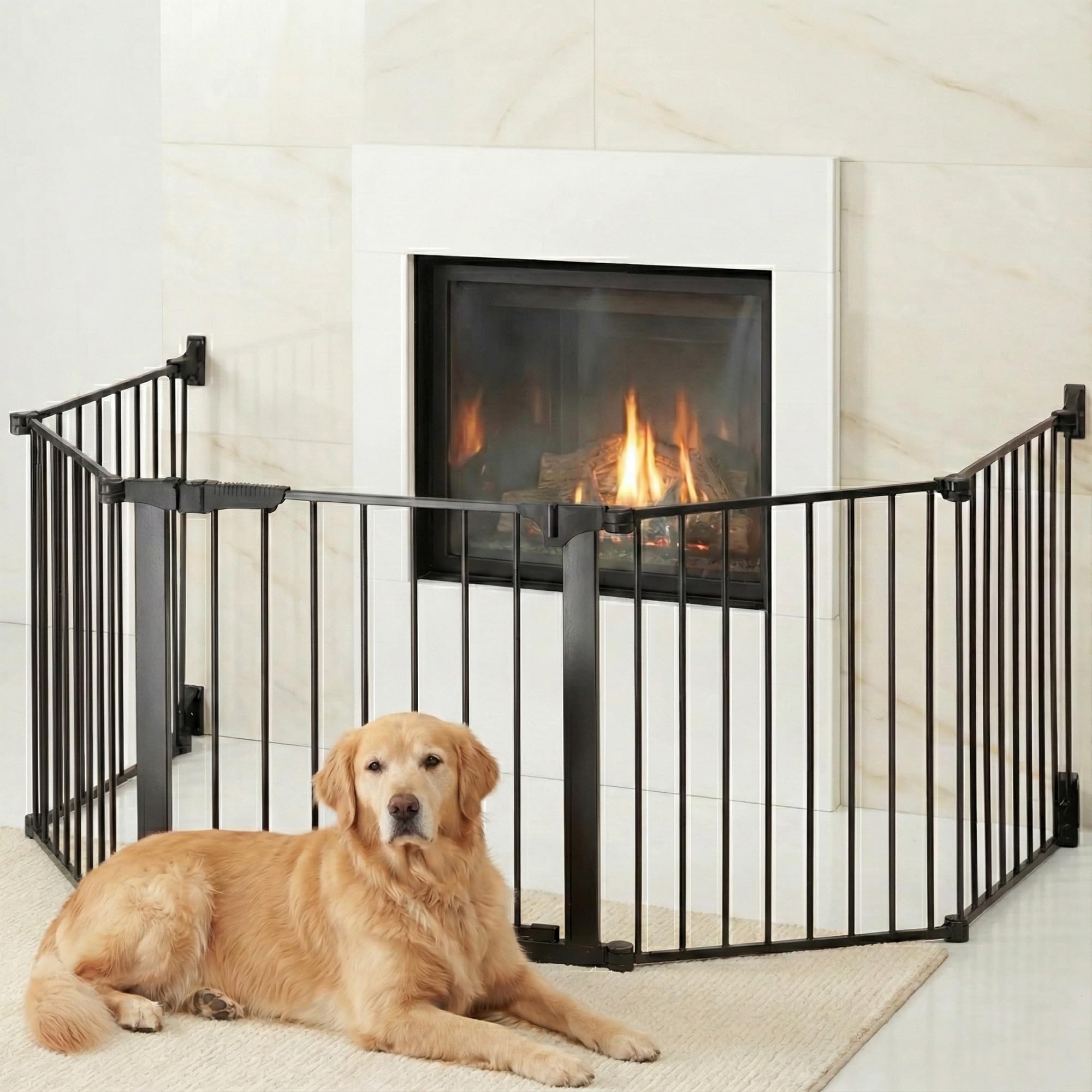 Custom Fit Auto-Closing Fireplace Safety Gate - Adjustable Hearth Enclosure