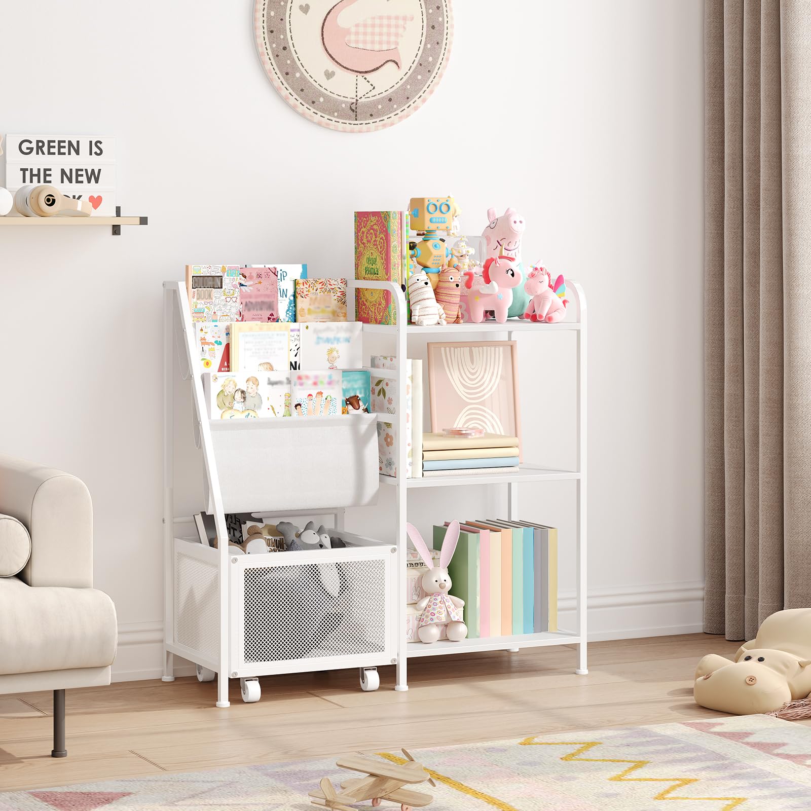 Kids Bookshelf and Toy Storage Organizer, 3-Tier Toddler Book Shelf