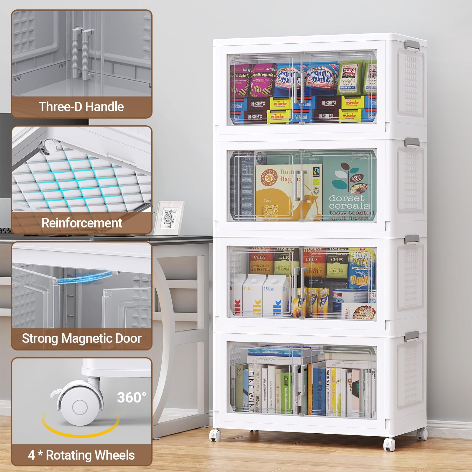 Large Stackable Storage Bins with Wheels and Doors