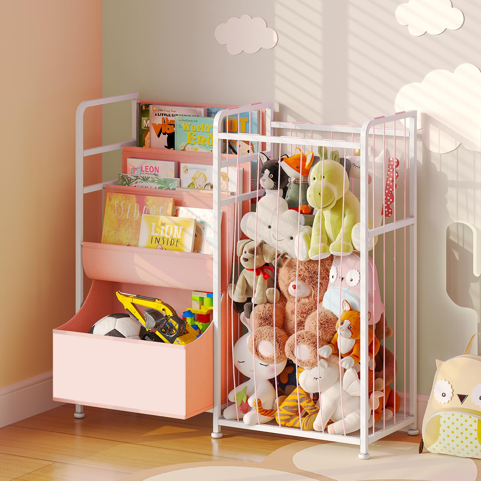 Kids Bookshelf and Stuffed Animal Storage - Multi-Function Nursery